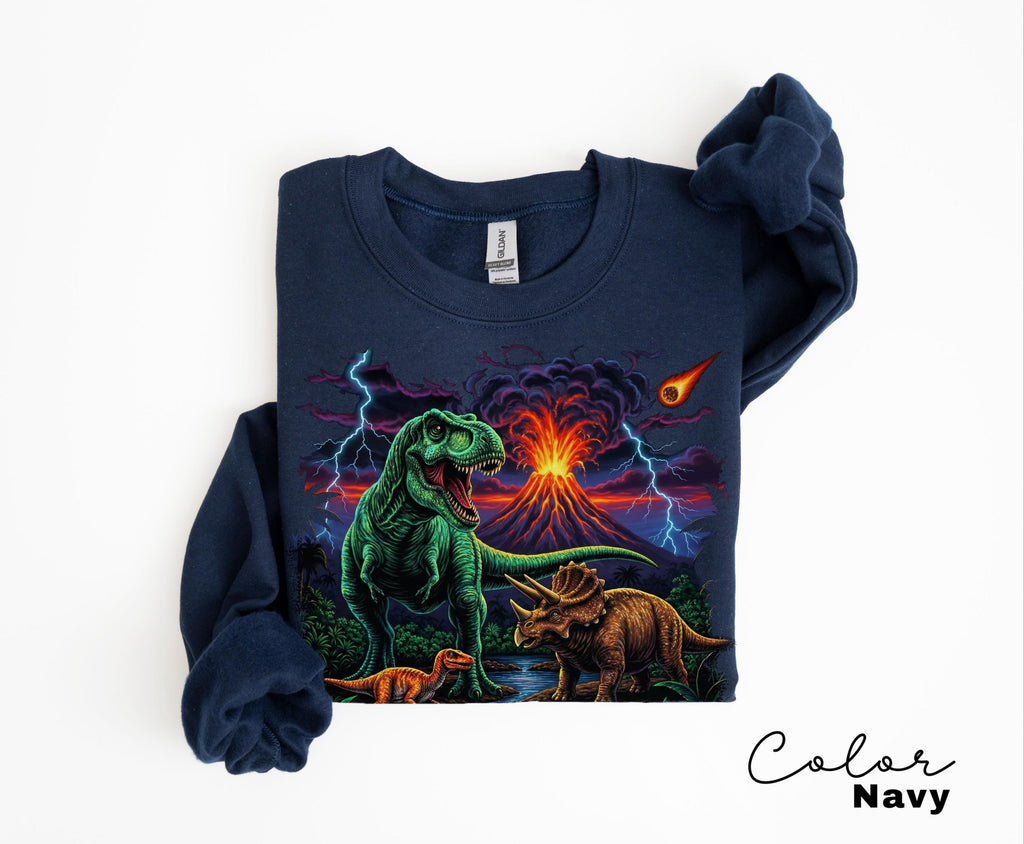 Retro Jurassic Dinosaur 90s T-Shirt & Sweatshirt with T-Rex and Triceratops Design