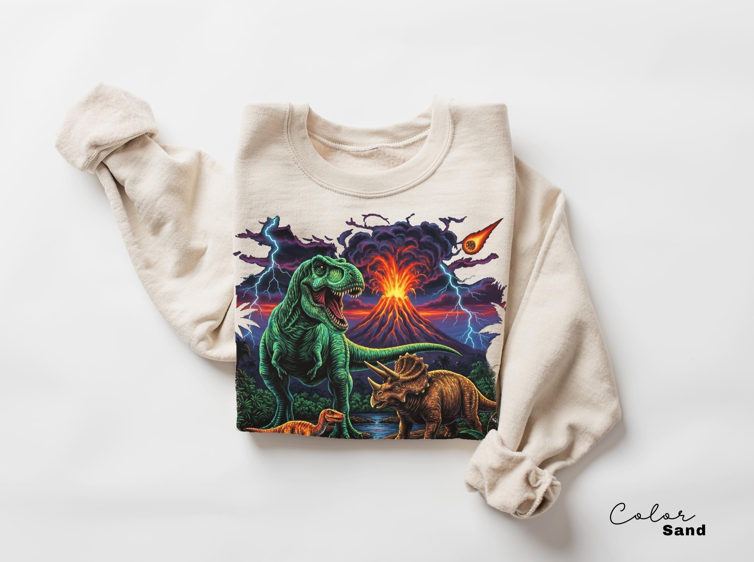 Retro Jurassic Dinosaur 90s T-Shirt & Sweatshirt with T-Rex and Triceratops Design