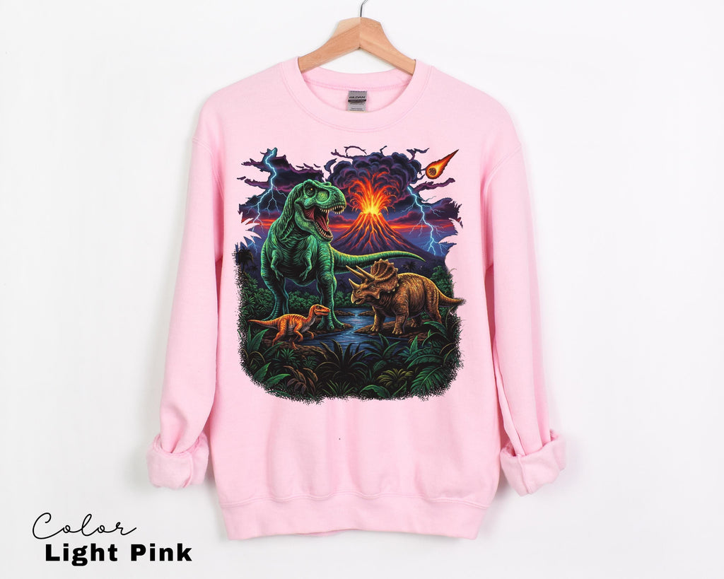 Retro Jurassic Dinosaur 90s T-Shirt & Sweatshirt with T-Rex and Triceratops Design