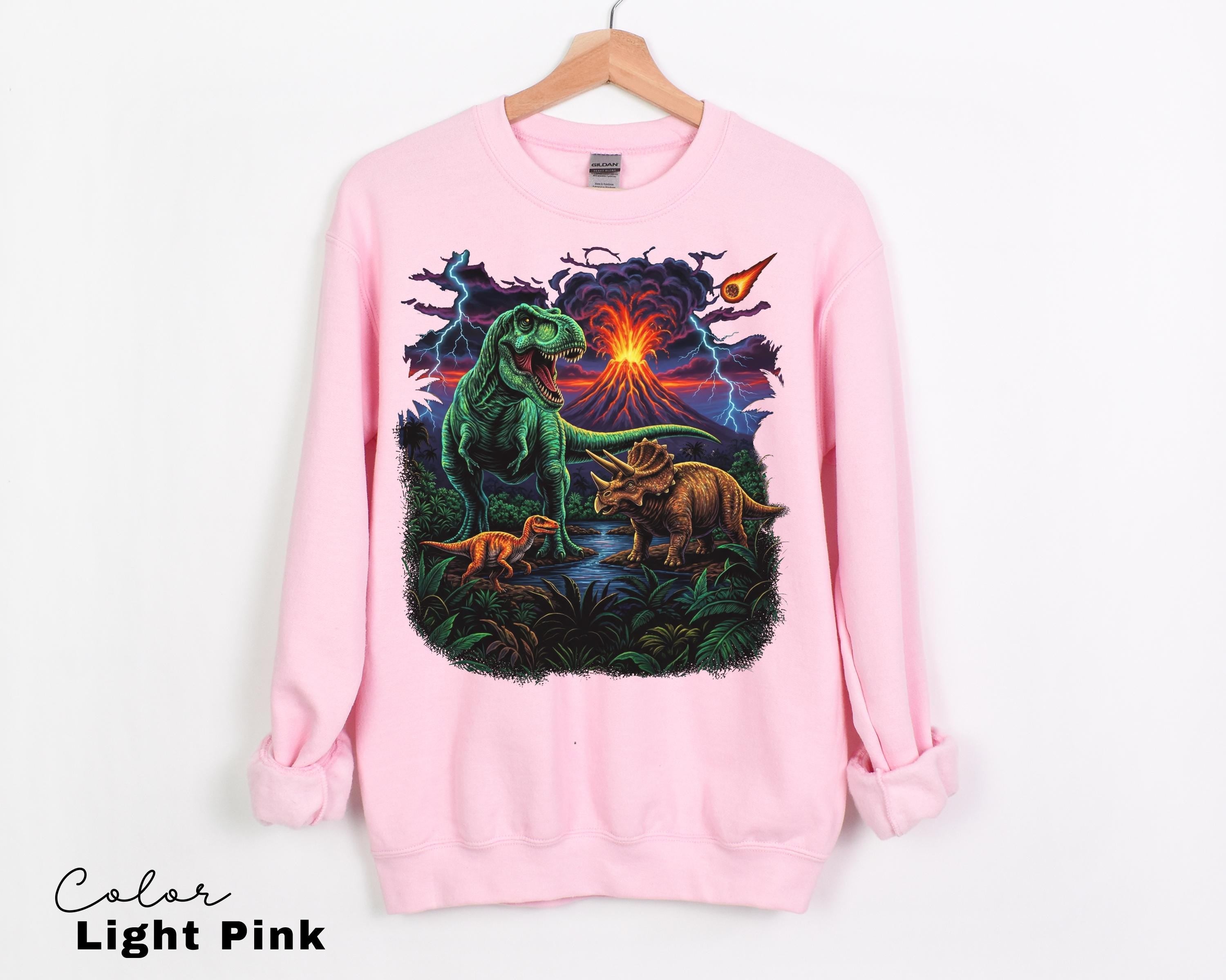 Retro Jurassic Dinosaur 90s T-Shirt & Sweatshirt with T-Rex and Triceratops Design