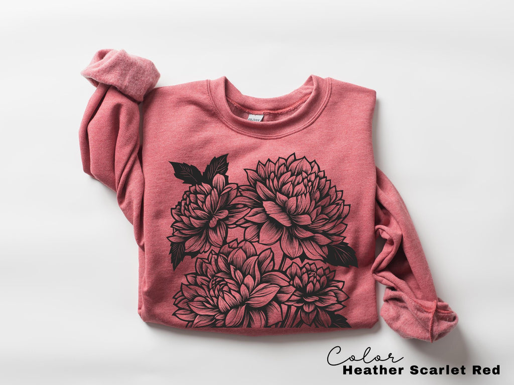 Vintage Linocut Flower Sweatshirt, Retro Floral T-shirt, Cottagecore Boho Botanical Shirt, Dark Academia Flower,