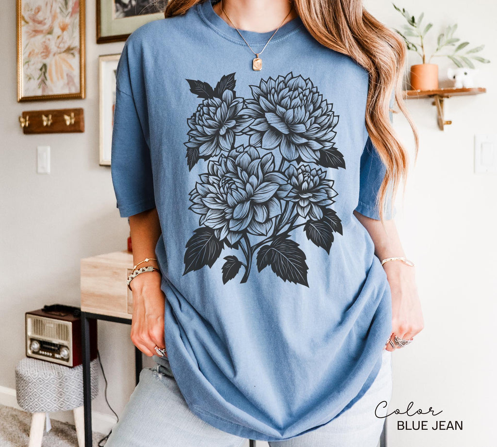 Vintage Linocut Flower Sweatshirt, Retro Floral T-shirt, Cottagecore Boho Botanical Shirt, Dark Academia Flower,
