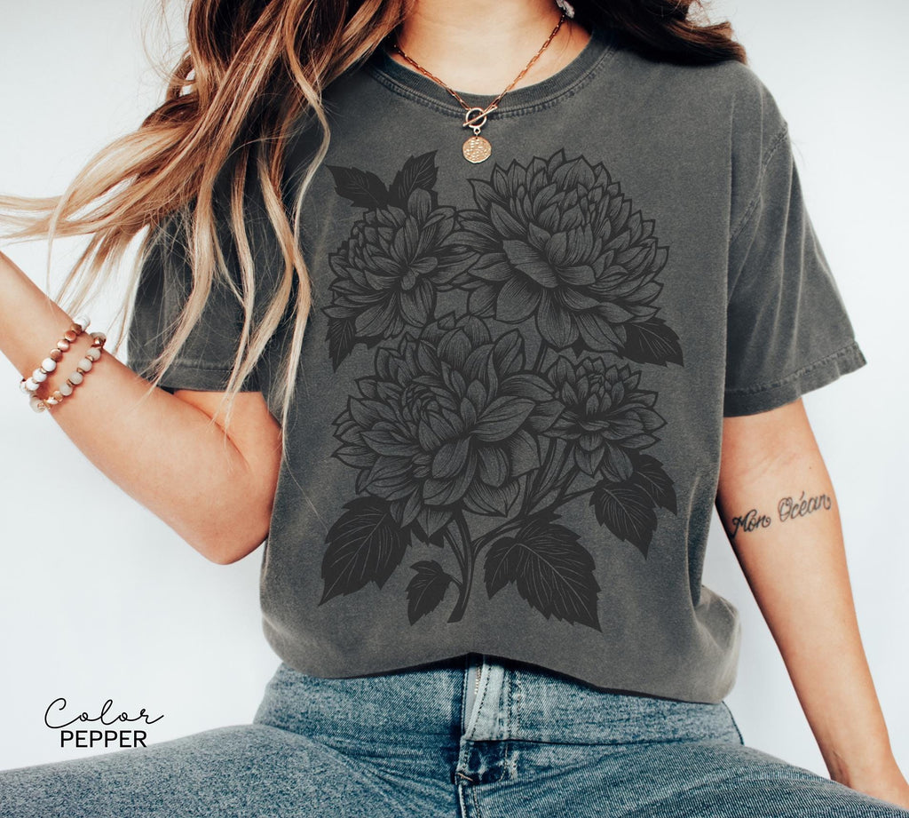 Vintage Linocut Flower Sweatshirt, Retro Floral T-shirt, Cottagecore Boho Botanical Shirt, Dark Academia Flower,