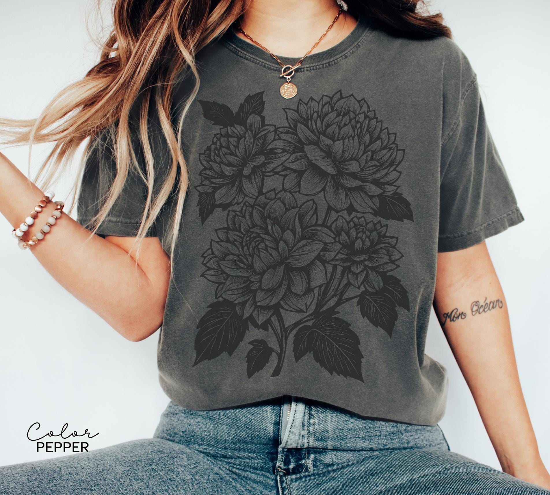 Vintage Linocut Flower Sweatshirt, Retro Floral T-shirt, Cottagecore Boho Botanical Shirt, Dark Academia Flower,