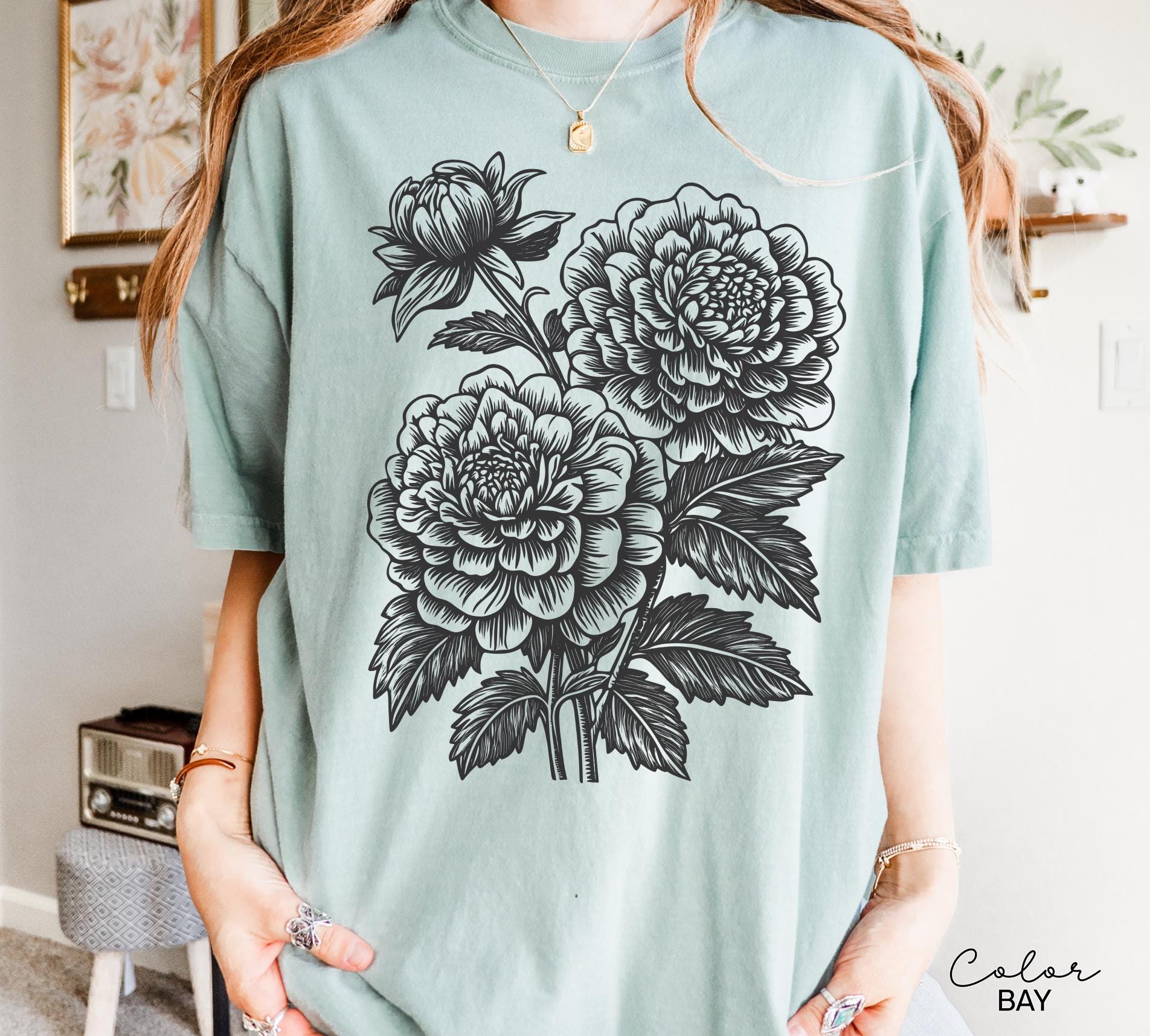 Vintage Linocut Flower Sweatshirt, Retro Floral T-shirt, Cottagecore Boho Botanical Shirt, Dark Academia Flower,