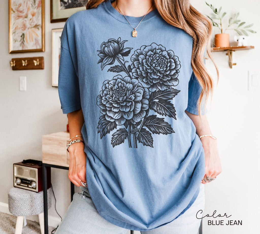 Vintage Linocut Flower Sweatshirt, Retro Floral T-shirt, Cottagecore Boho Botanical Shirt, Dark Academia Flower,
