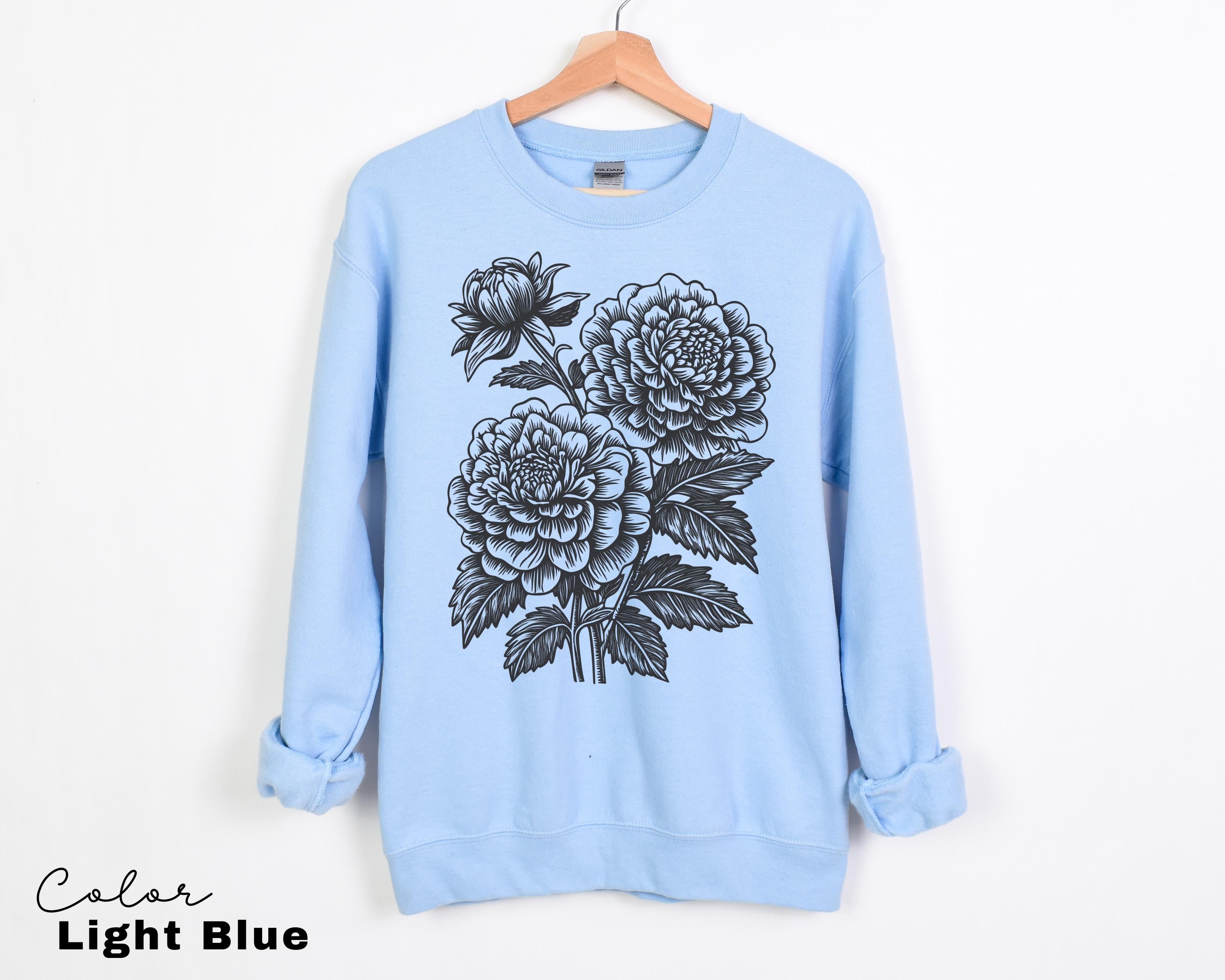 Vintage Linocut Flower Sweatshirt, Retro Floral T-shirt, Cottagecore Boho Botanical Shirt, Dark Academia Flower,