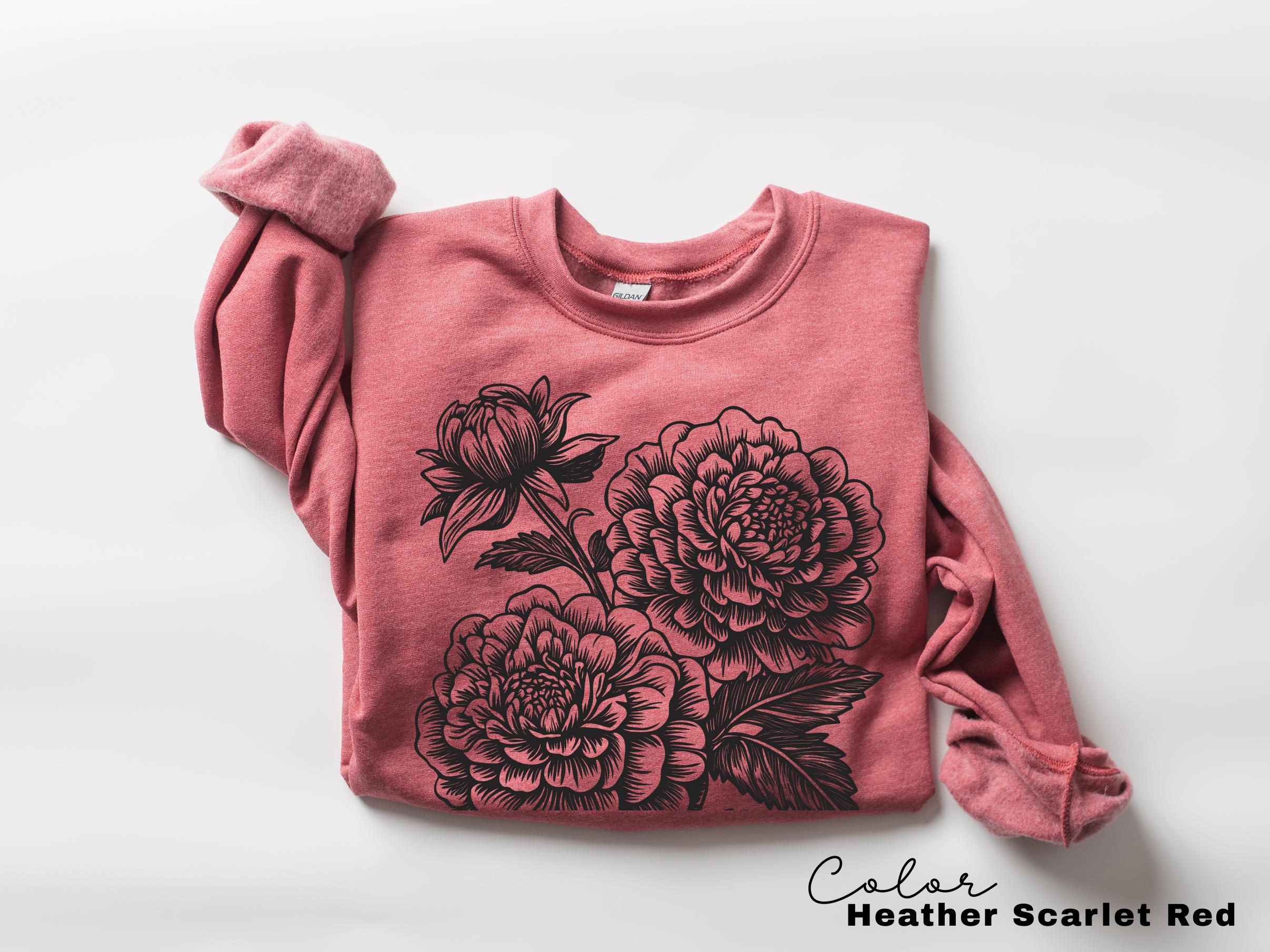 Vintage Linocut Flower Sweatshirt, Retro Floral T-shirt, Cottagecore Boho Botanical Shirt, Dark Academia Flower,