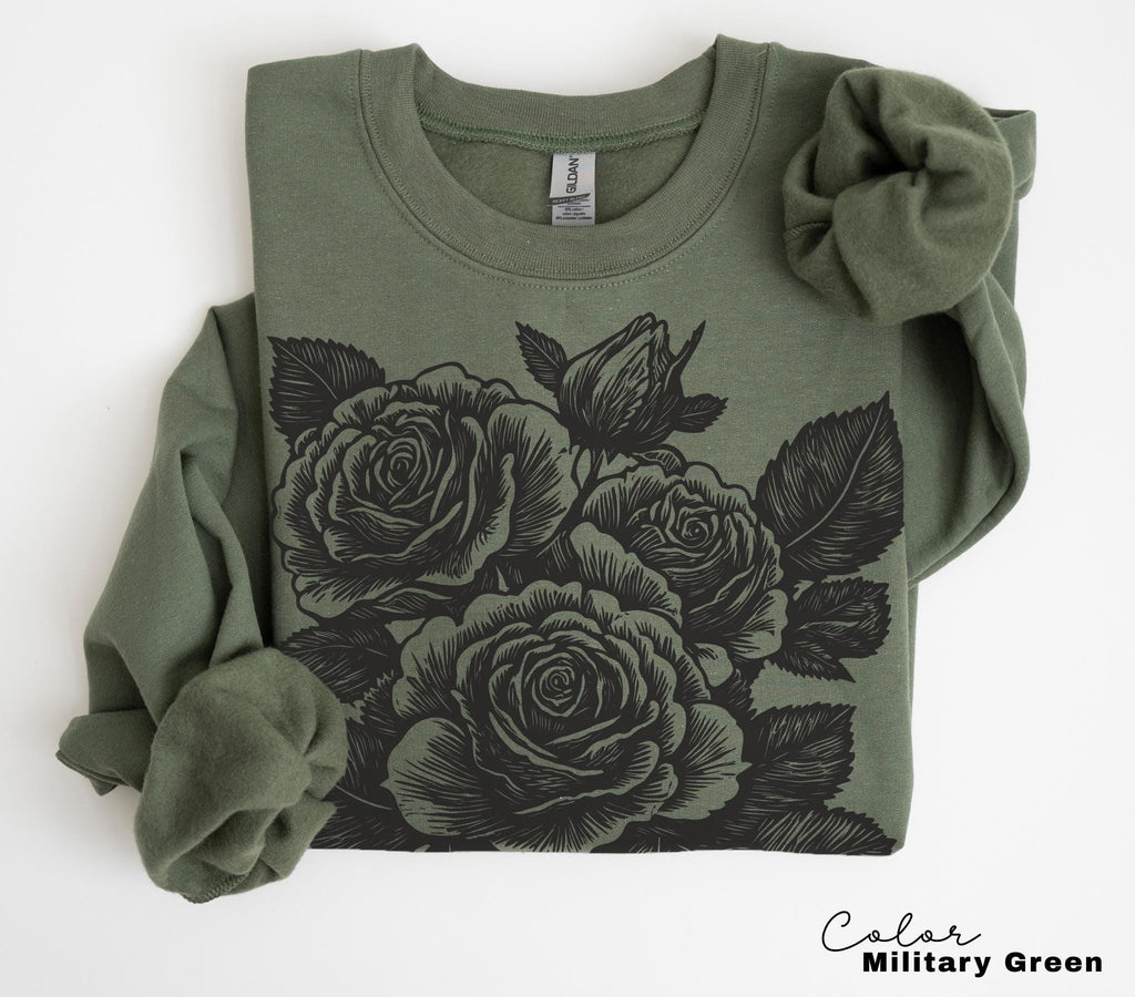 Retro Linocut Flower Sweatshirt, Retro Floral T-shirt, Cottagecore Boho Botanical Shirt, Dark Academia Flower,