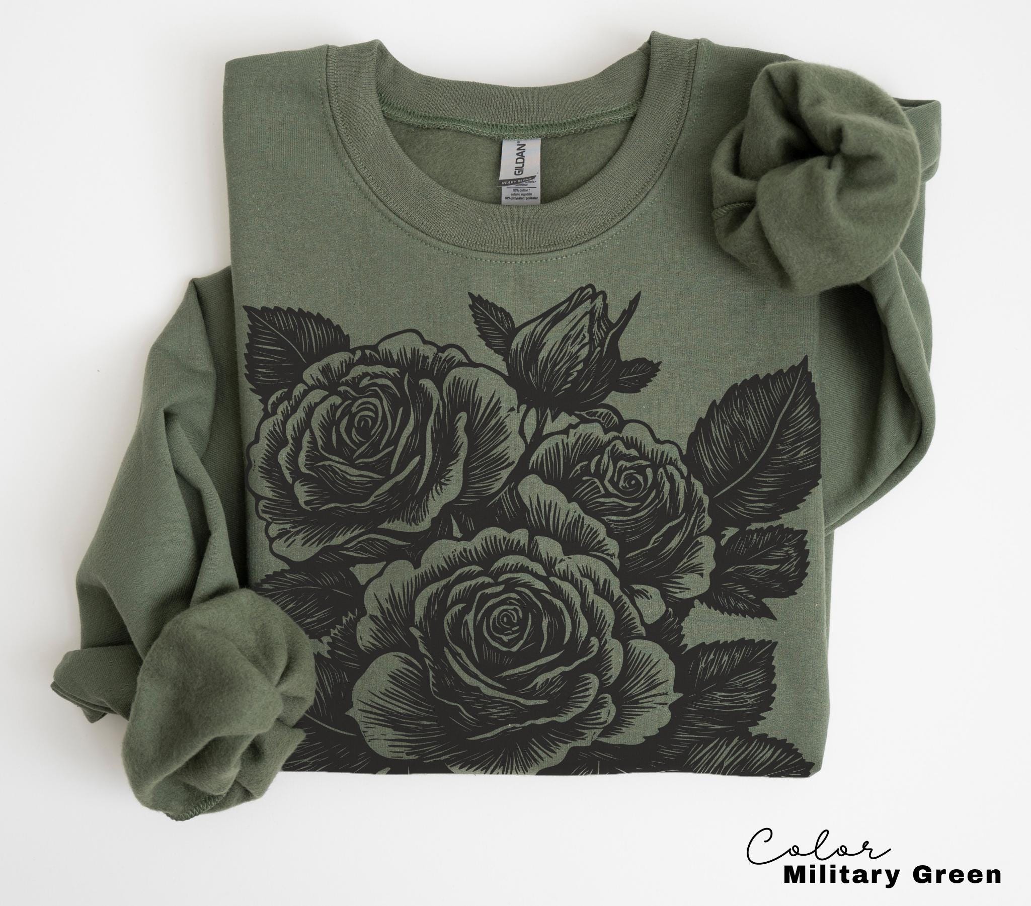 Retro Linocut Flower Sweatshirt, Retro Floral T-shirt, Cottagecore Boho Botanical Shirt, Dark Academia Flower,