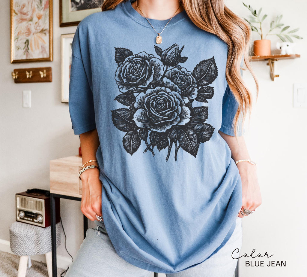 Retro Linocut Flower Sweatshirt, Retro Floral T-shirt, Cottagecore Boho Botanical Shirt, Dark Academia Flower,
