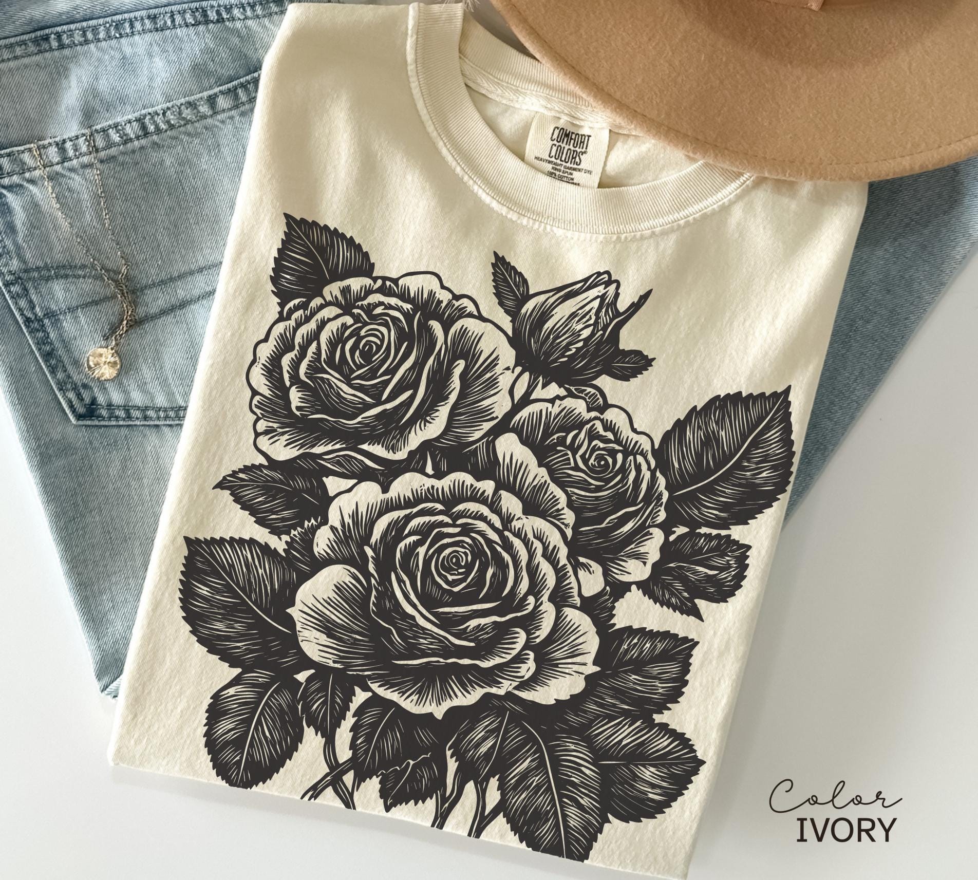 Retro Linocut Flower Sweatshirt, Cottagecore Boho Botanical Shirt