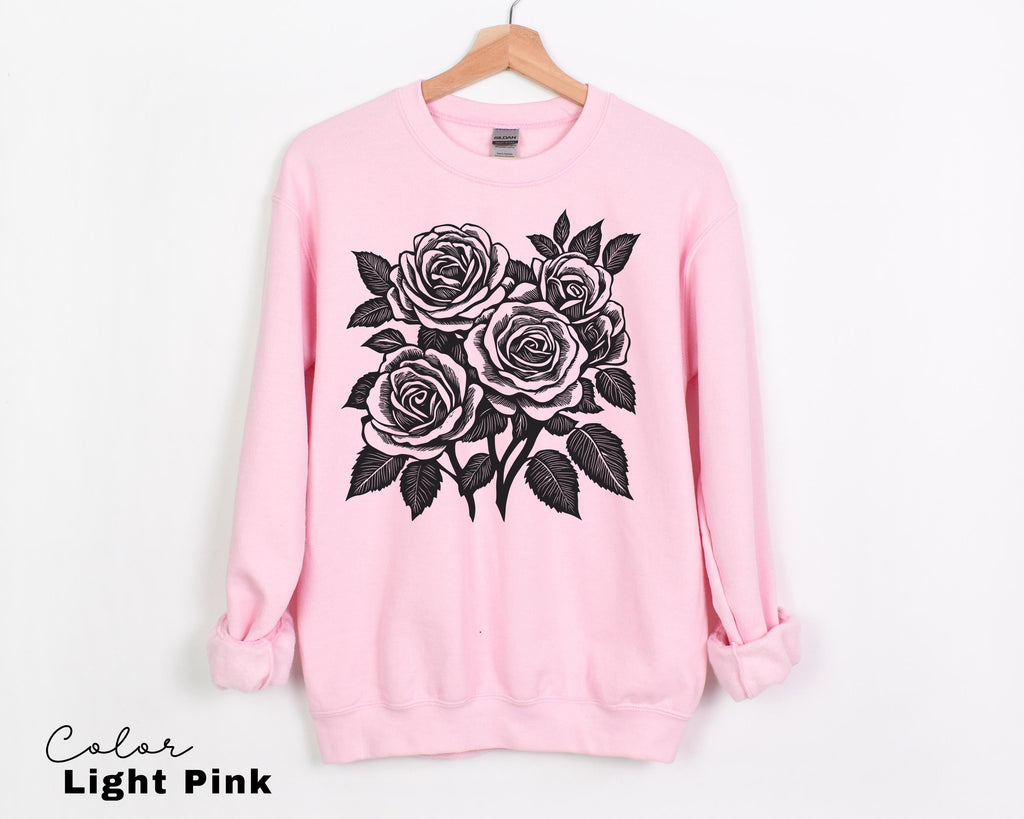 Vintage Retro Rose Sweatshirt, Linocut Floral T-shirt, Cottagecore Boho Botanical Shirt, Dark Academia Flower