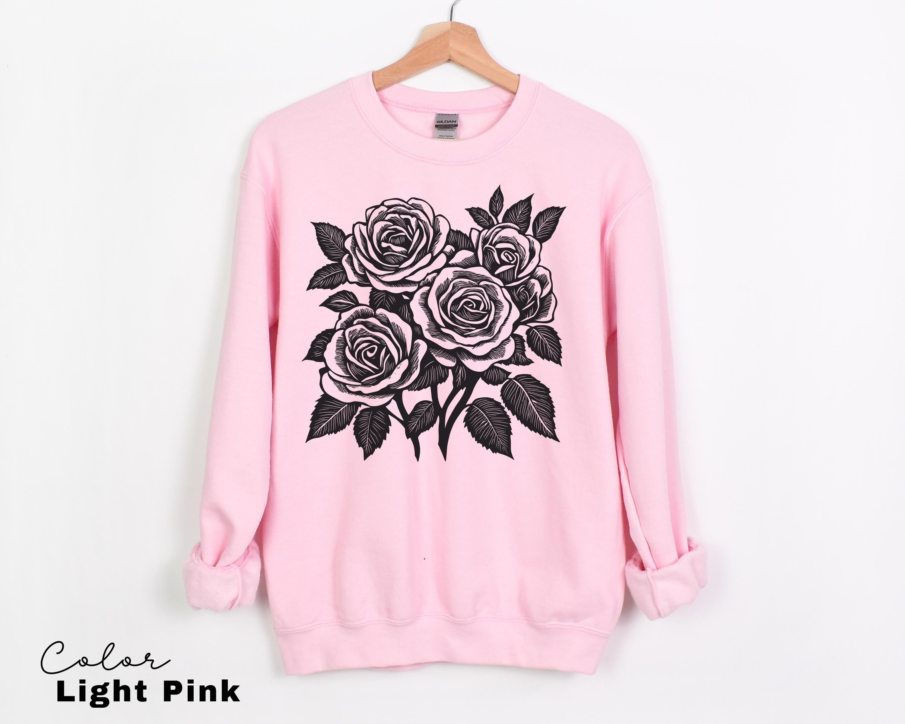 Vintage Retro Rose Sweatshirt, Linocut Floral T-shirt, Cottagecore Boho Botanical Shirt, Dark Academia Flower