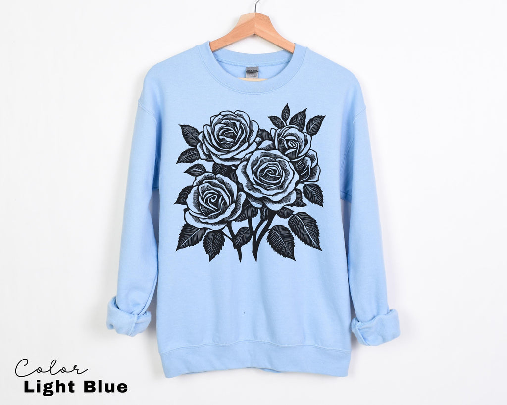 Vintage Retro Rose Sweatshirt, Linocut Floral T-shirt, Cottagecore Boho Botanical Shirt, Dark Academia Flower