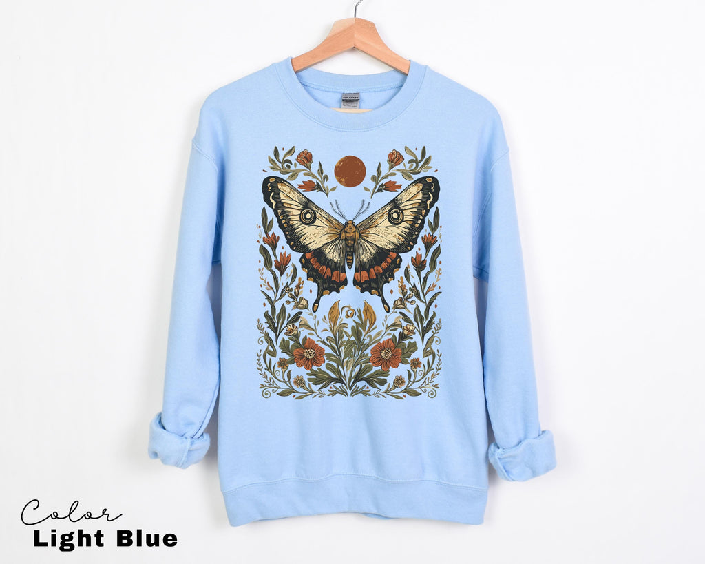 Luna Moth Sweatshirt, Dark Cottagecore Floral Crewneck