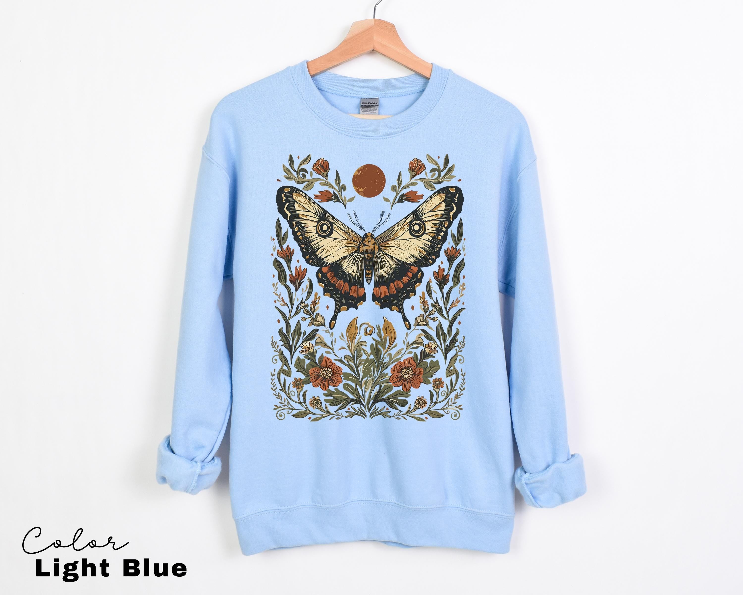 Luna Moth Sweatshirt, Dark Cottagecore Floral Crewneck