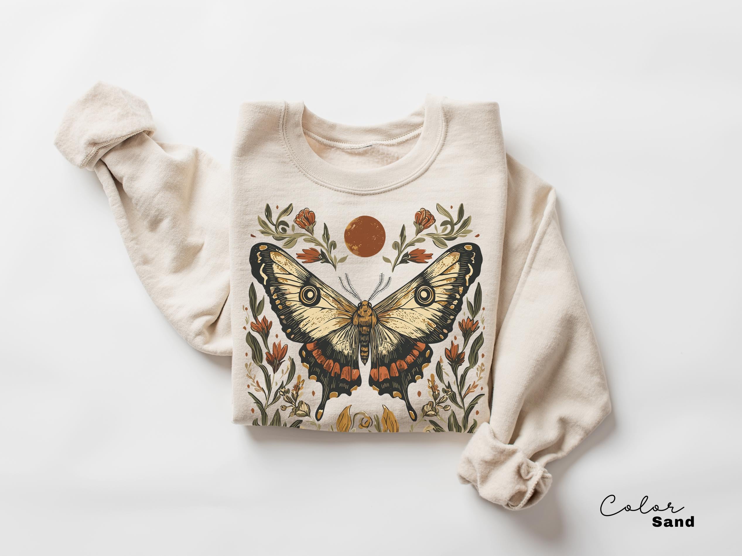 Luna Moth Shirt Sweatshirt, Dark Cottagecore, Gothic Dark Academia, Nature Lover Sweatshirt, Forestcore, Floral Crewneck