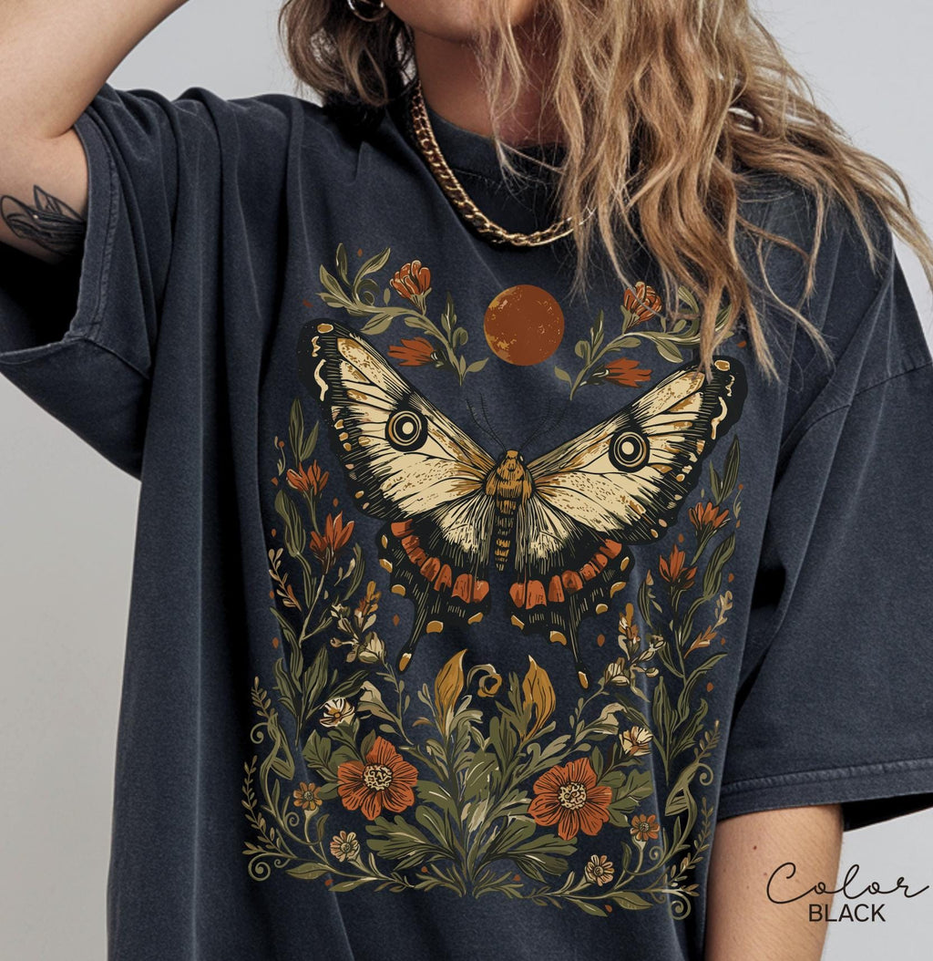 Luna Moth Shirt Sweatshirt, Dark Cottagecore, Gothic Dark Academia, Nature Lover Sweatshirt, Forestcore, Floral Crewneck