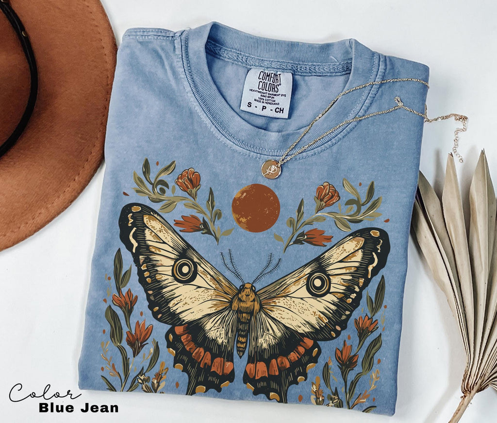 Luna Moth Sweatshirt, Dark Cottagecore Floral Crewneck