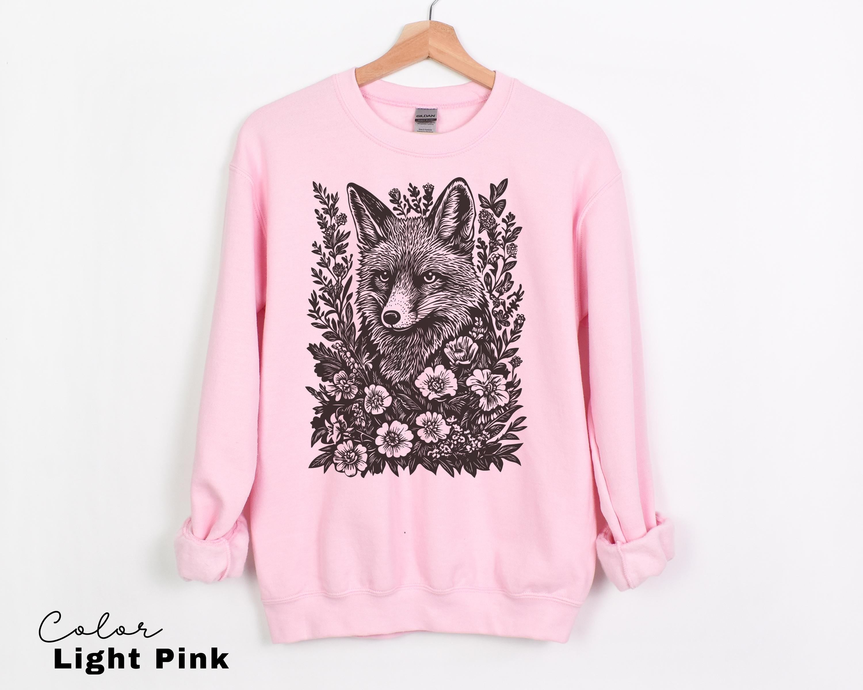 Cottagecore Fox Shirt, Retro Linocut Floral Sweatshirt, Folk Art Forest Animal Sweatshirt, Woodland Aesthetic Top, Comfort Colors Tee, Boho