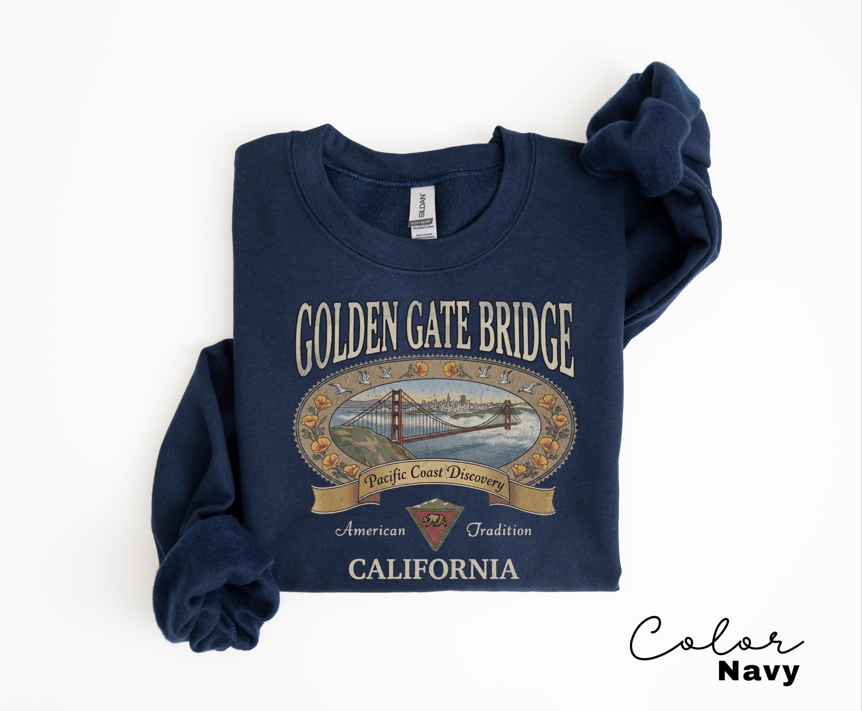 Retro California 90s Style Vintage T-Shirt with Golden Gate Bridge