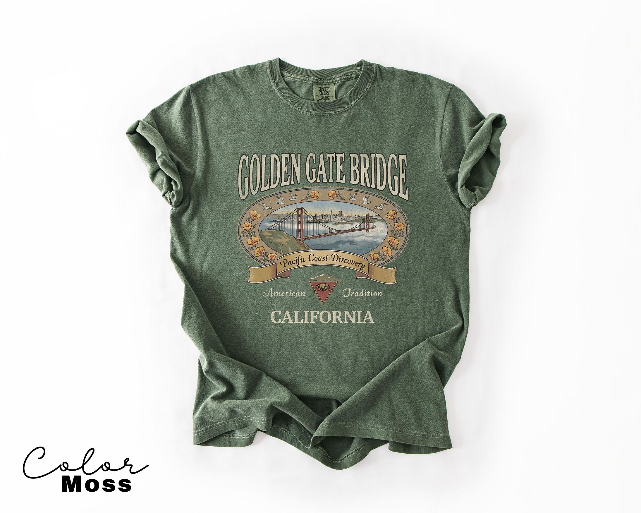 Retro California 90s Style Vintage T-Shirt with Golden Gate Design