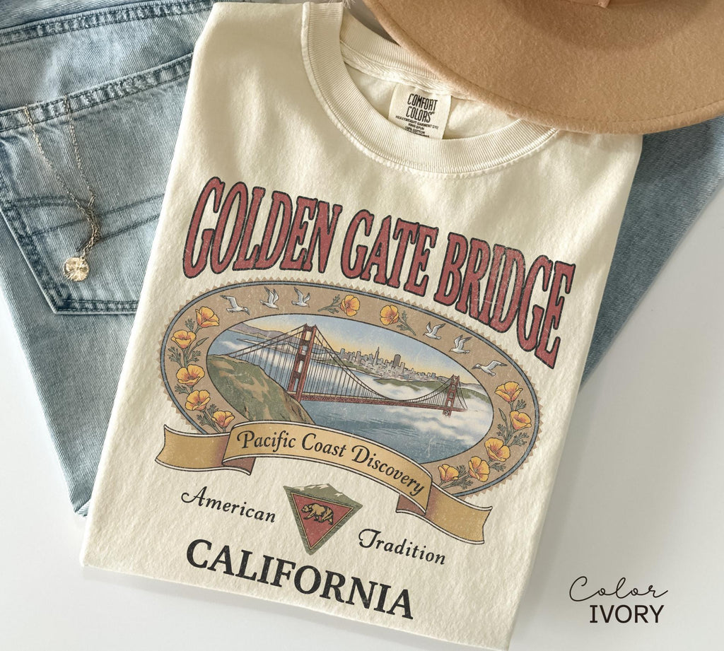 Retro California Shirt 90s Style, Vintage Style California T-Shirt, Retro Travel Shirt, Golden Gate Bridge, Vacation Shirt,