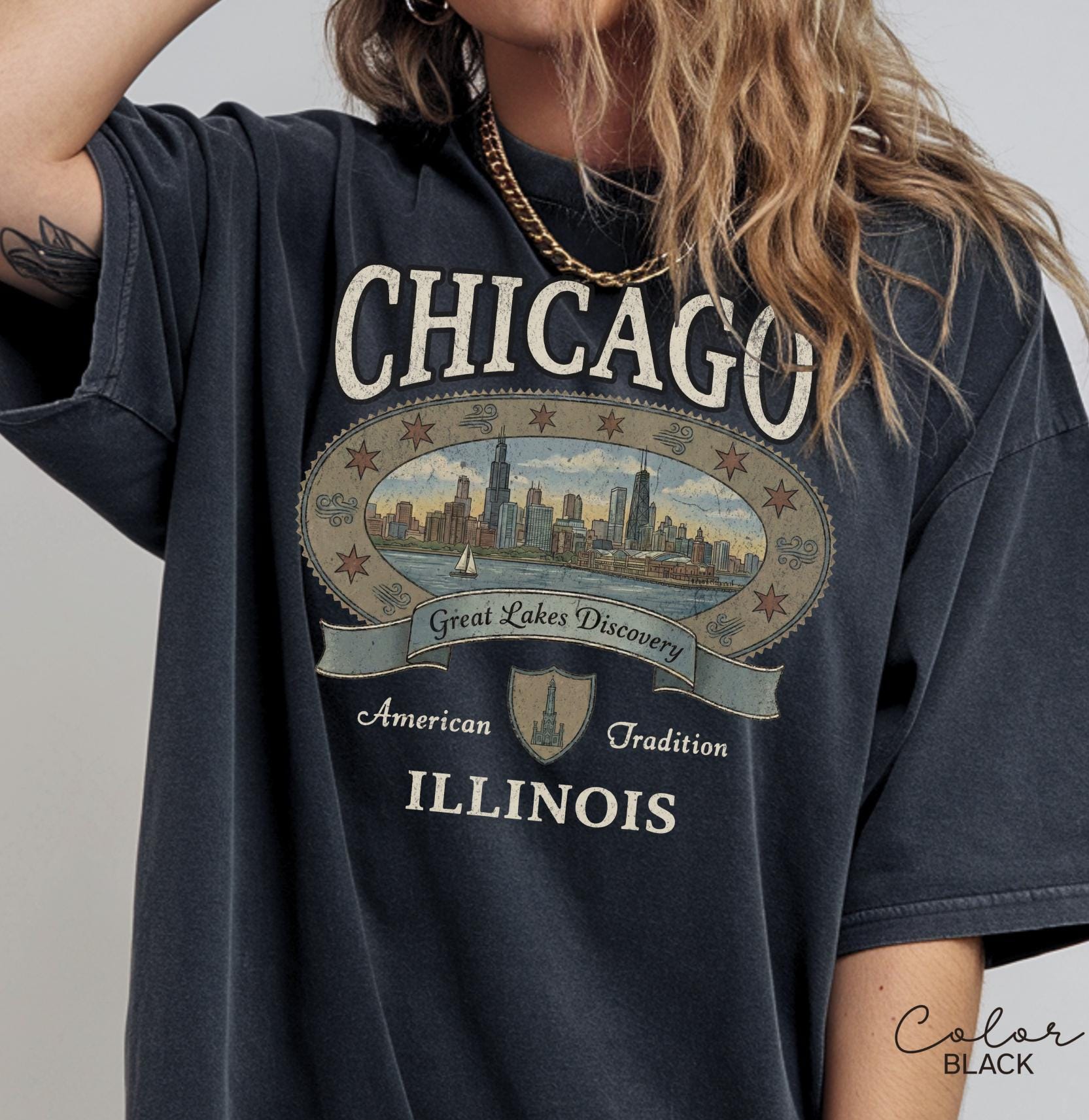 Retro Chicago Shirt 90s Style, Vintage Style Chicago T-Shirt, Retro Travel Shirt, Illinois Sweatshirt, Vacation Travel Shirt, Nostalgic