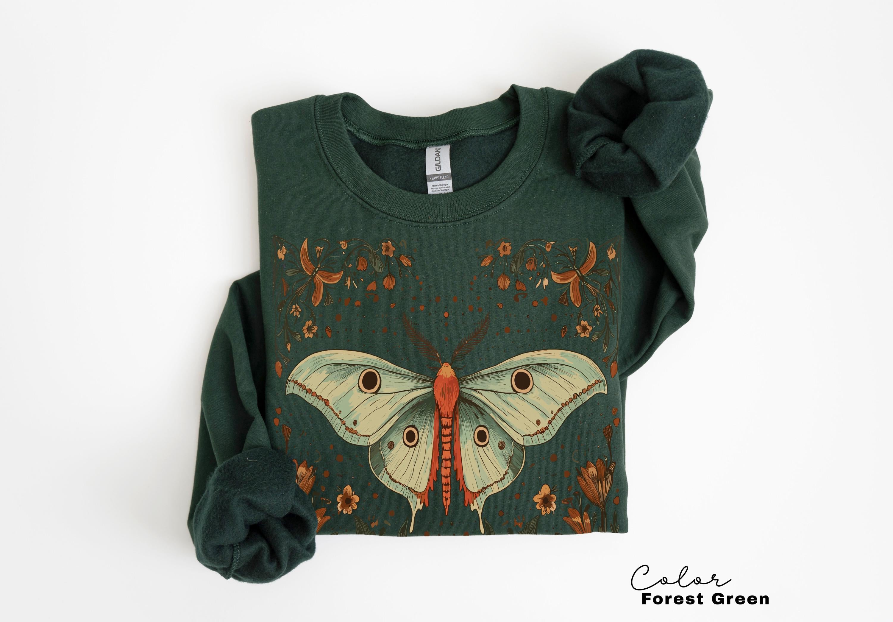 Luna Moth Shirt Sweatshirt, Cottagecore Floral Shirt, Moth Butterfly, Nature Lover Sweatshirt, Forestcore, Floral BoHo