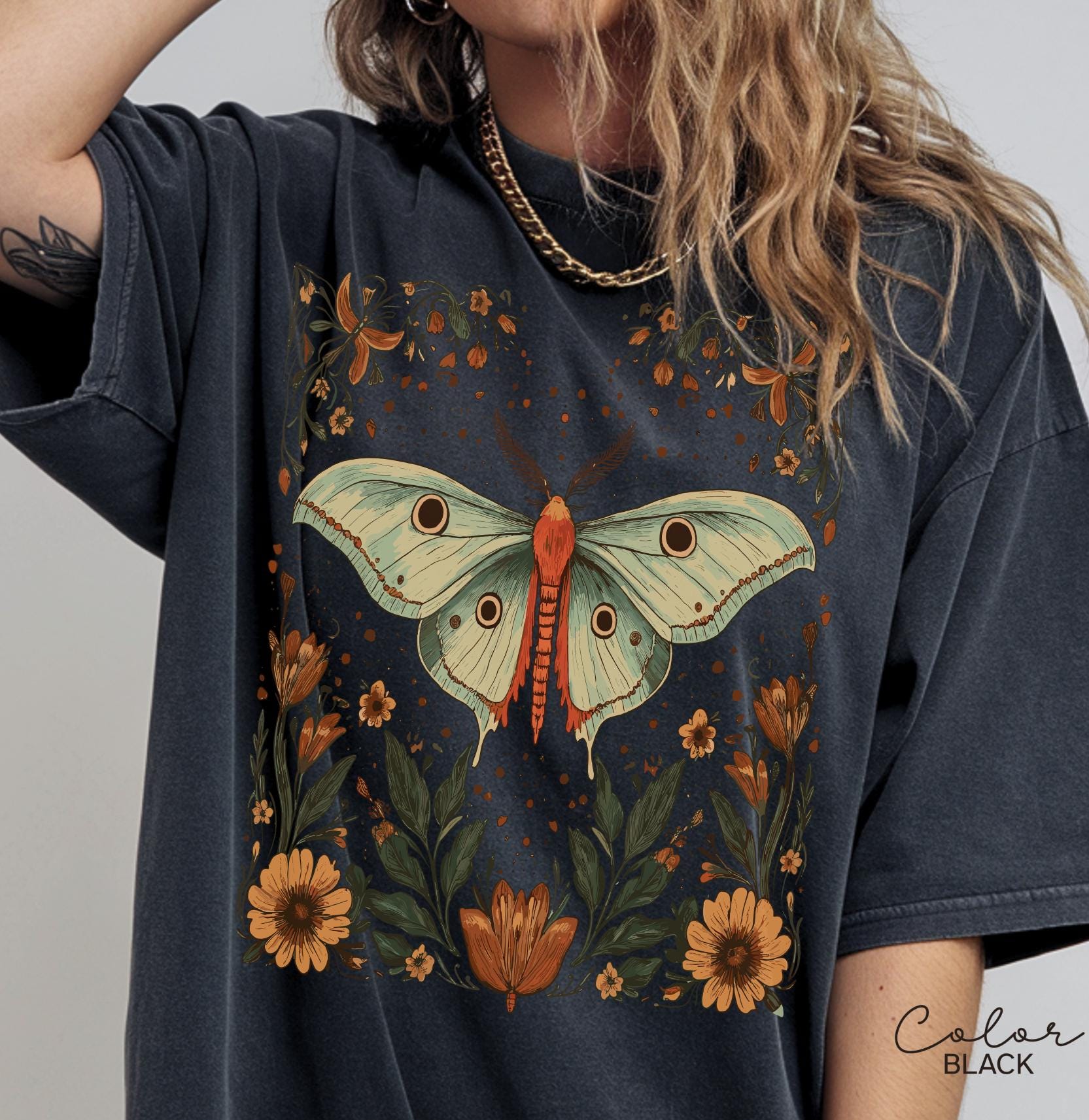 Luna Moth Sweatshirt, Cottagecore Floral Nature Lover Shirt