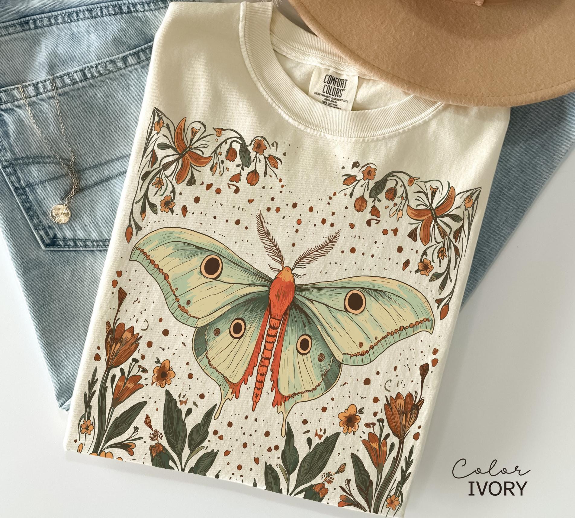 Luna Moth Shirt Sweatshirt, Cottagecore Floral Shirt, Moth Butterfly, Nature Lover Sweatshirt, Forestcore, Floral BoHo
