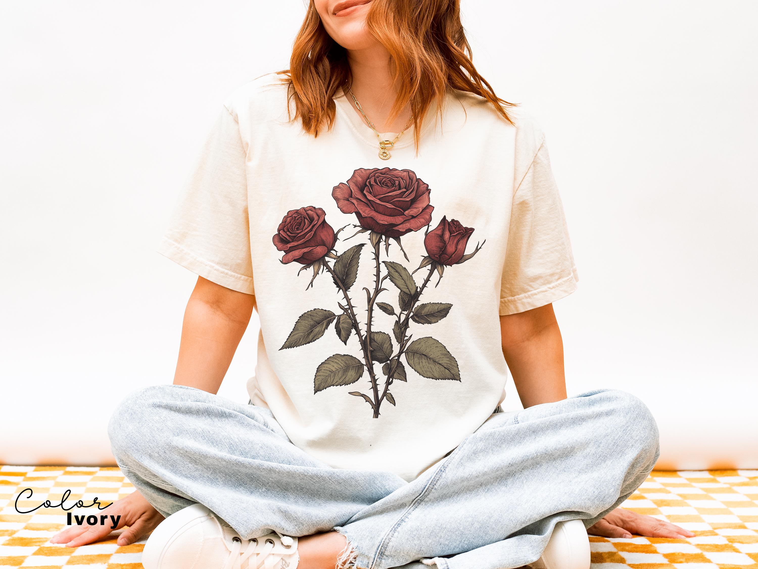 Rose Flower Sweatshirt, Vintage Pressed Rose T-shirt, Cottagecore Boho Botanical Shirt, Dark Academia Flower, Forestcore