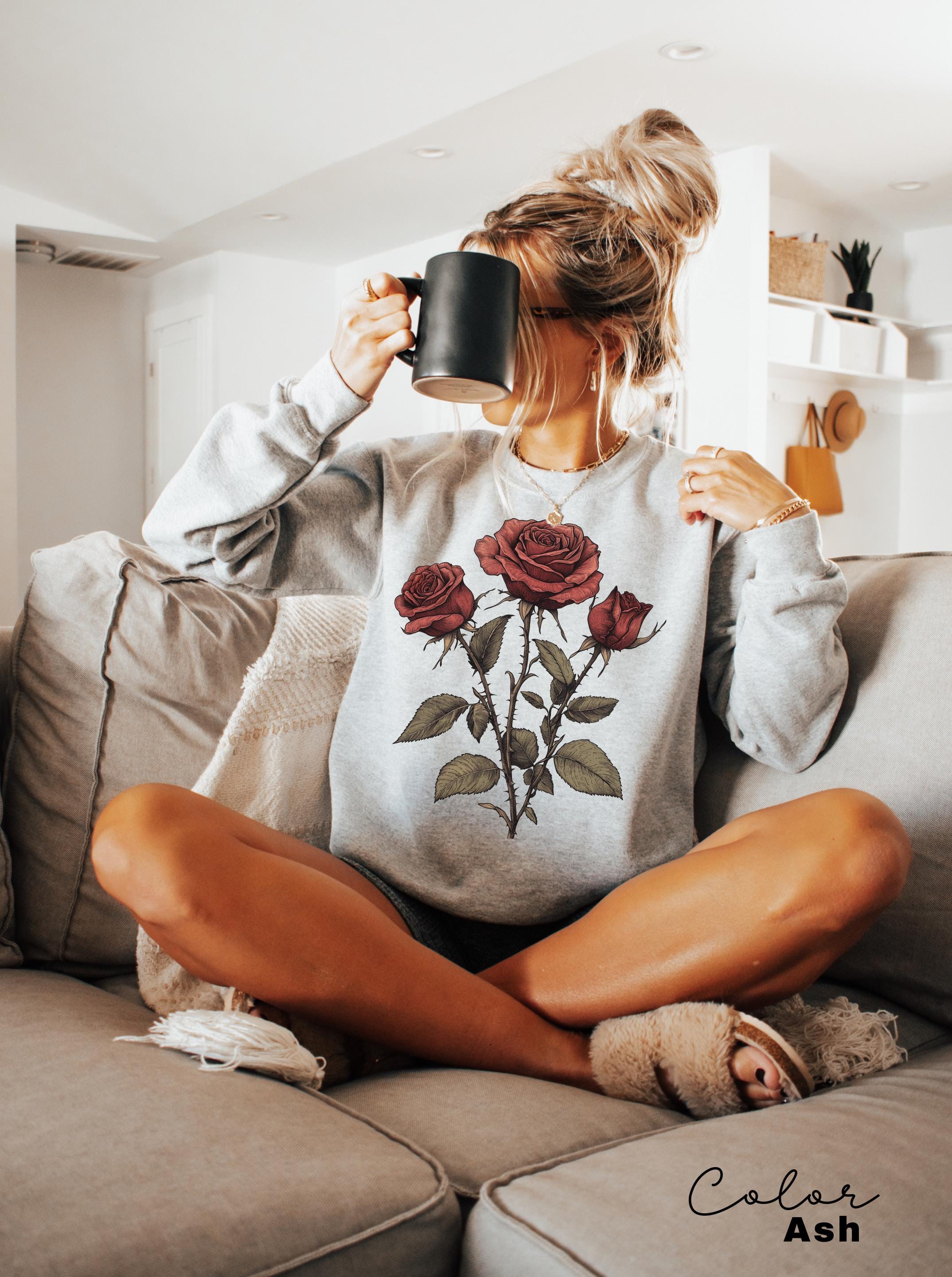 Rose Flower Sweatshirt, Vintage Pressed Rose T-shirt, Cottagecore Boho Botanical Shirt, Dark Academia Flower, Forestcore