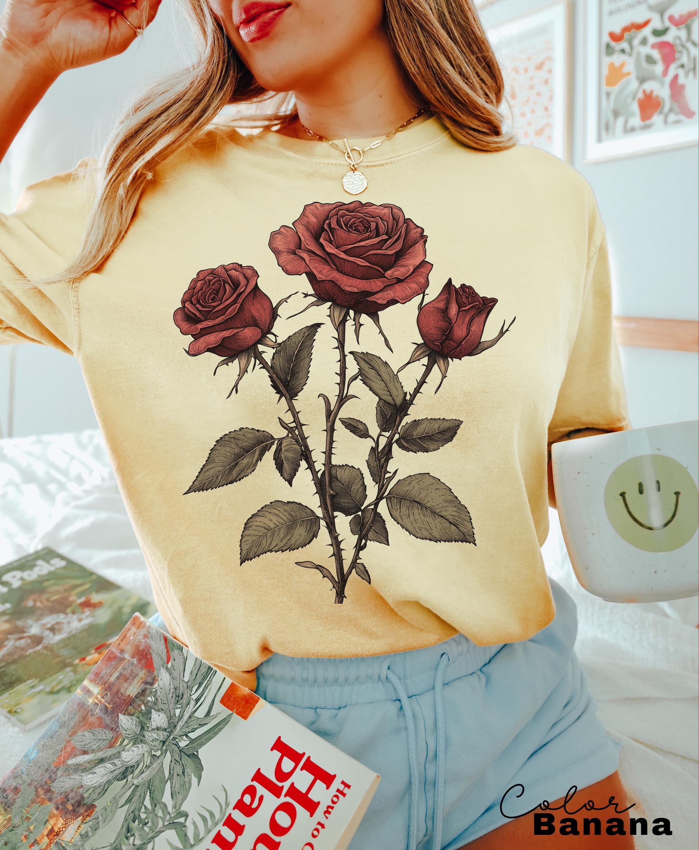 Rose Flower Sweatshirt, Vintage Pressed Rose Botanical Tee
