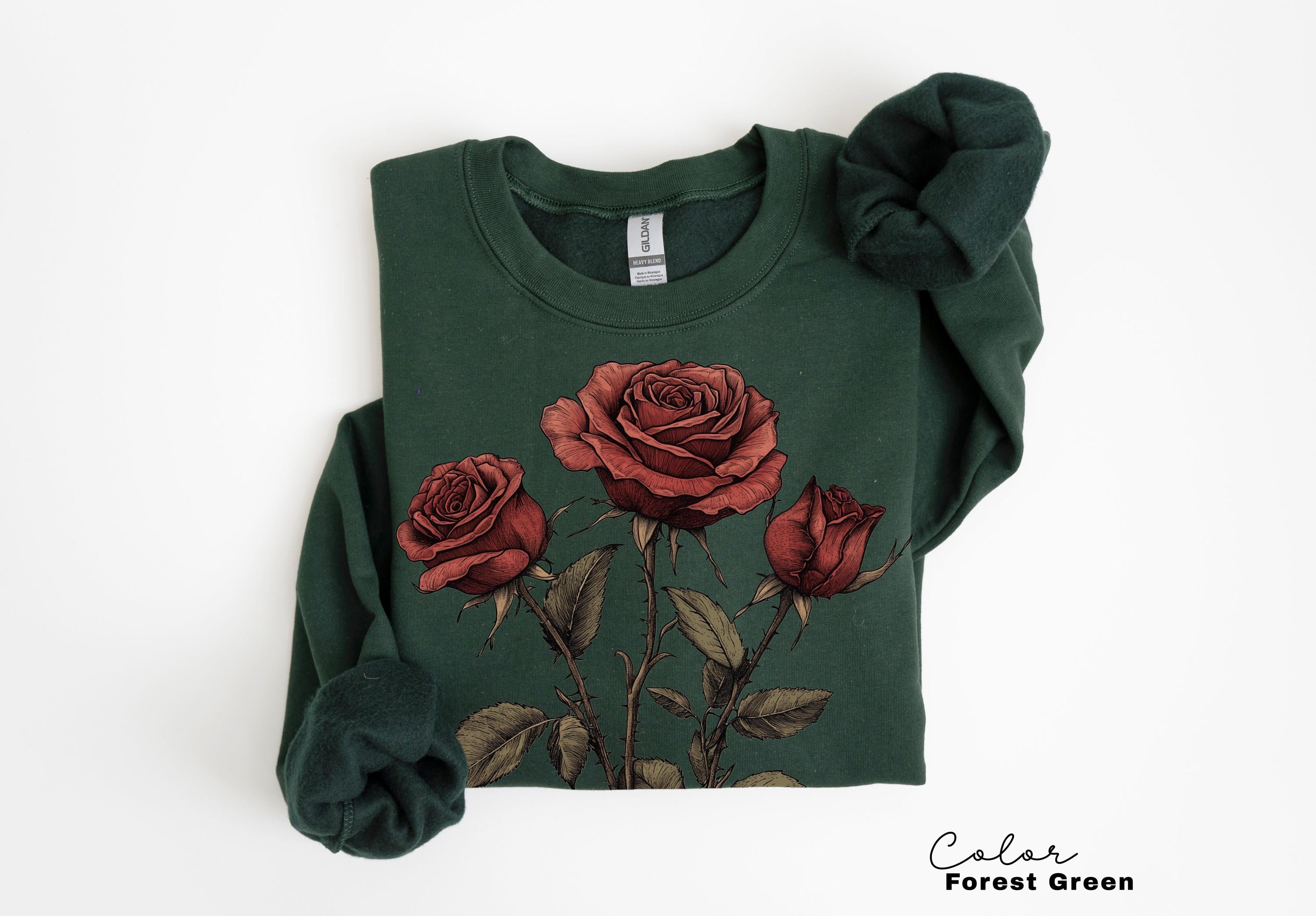 Rose Flower Sweatshirt, Vintage Pressed Rose T-shirt, Cottagecore Boho Botanical Shirt, Dark Academia Flower, Forestcore