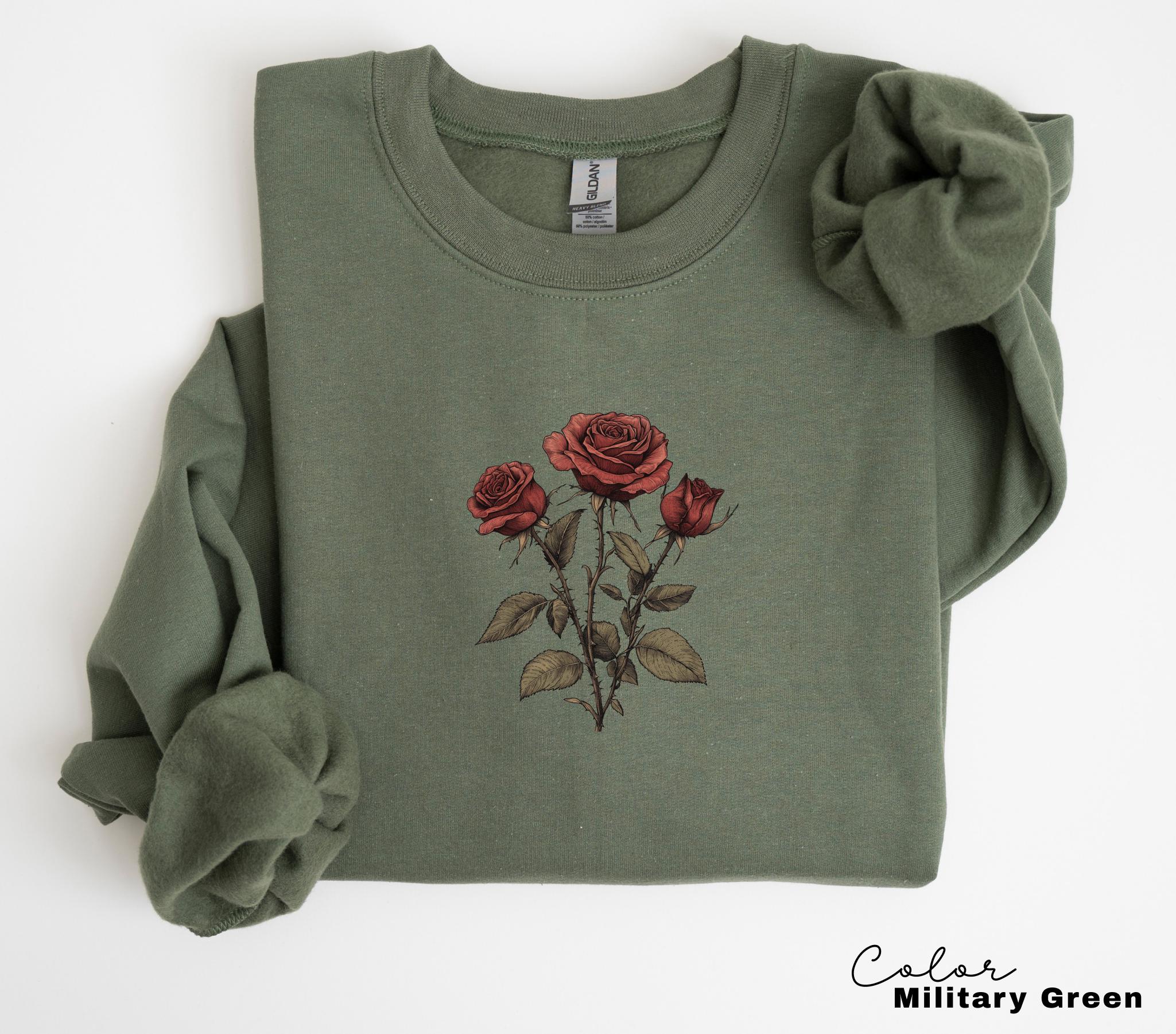 Rose Flower Sweatshirt, Vintage Pressed Rose T-shirt, Cottagecore Boho Botanical Shirt, Dark Academia Flower, Forestcore