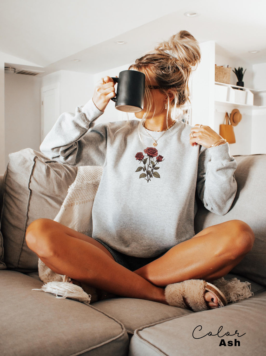 Rose Flower Sweatshirt, Vintage Pressed Rose Botanical Shirt