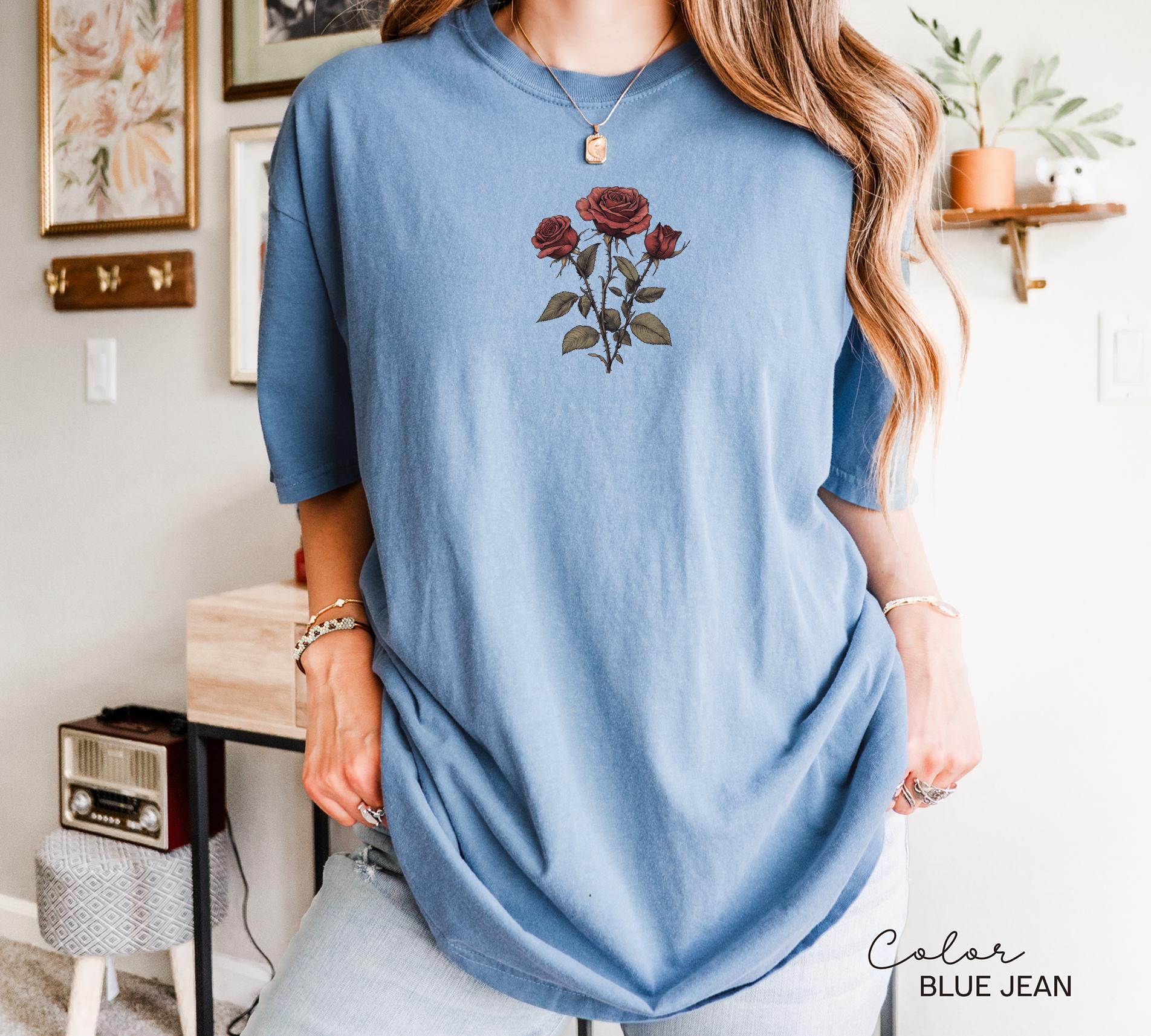 Rose Flower Sweatshirt, Vintage Pressed Rose Botanical Shirt