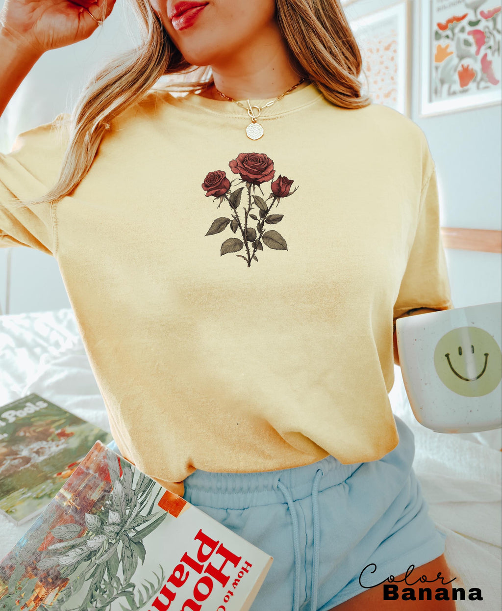 Rose Flower Sweatshirt, Vintage Pressed Rose Botanical Shirt