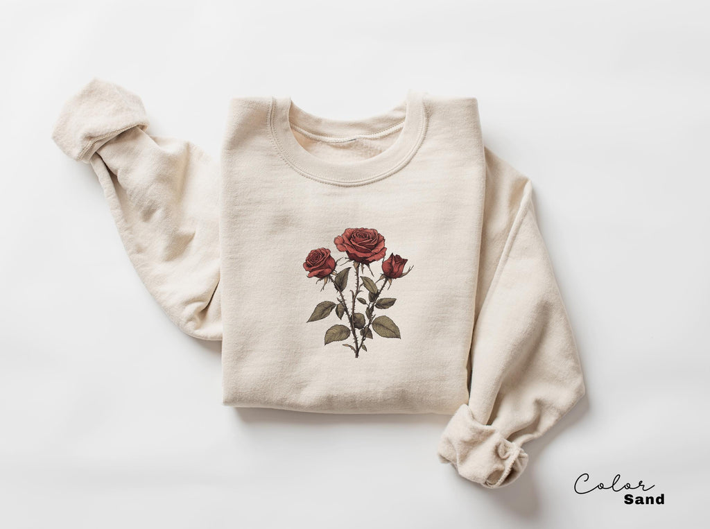 Rose Flower Sweatshirt, Vintage Pressed Rose T-shirt, Cottagecore Boho Botanical Shirt, Dark Academia Flower, Forestcore