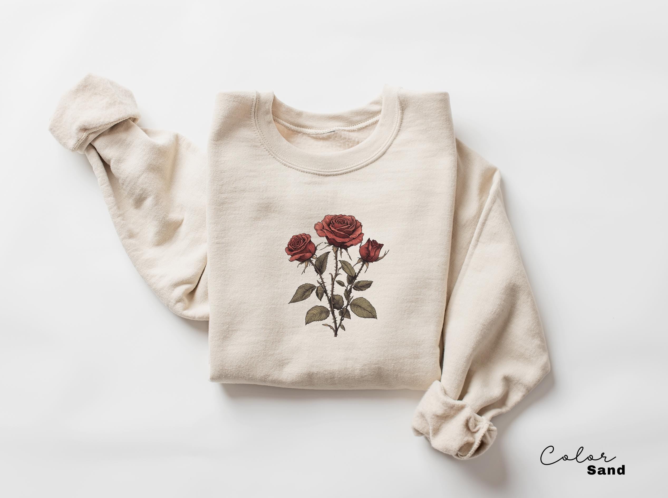 Rose Flower Sweatshirt, Vintage Pressed Rose T-shirt, Cottagecore Boho Botanical Shirt, Dark Academia Flower, Forestcore