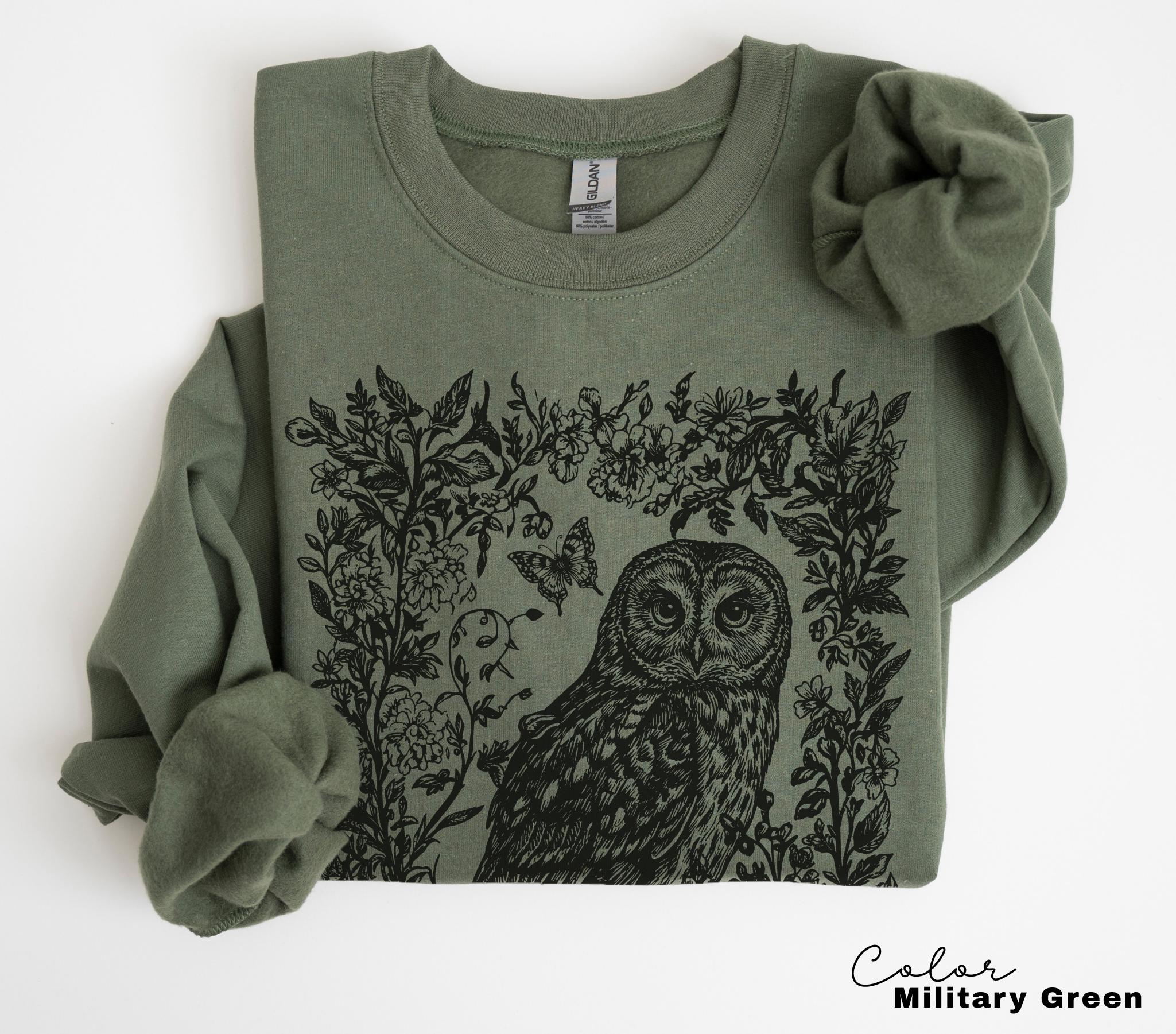 Cottagecore Owl Shirt, Cottagecore Floral Sweatshirt, Folk Art Forest Animal TShirt, Woodland Aesthetic Top, Comfort Colors Tee, Boho Tee