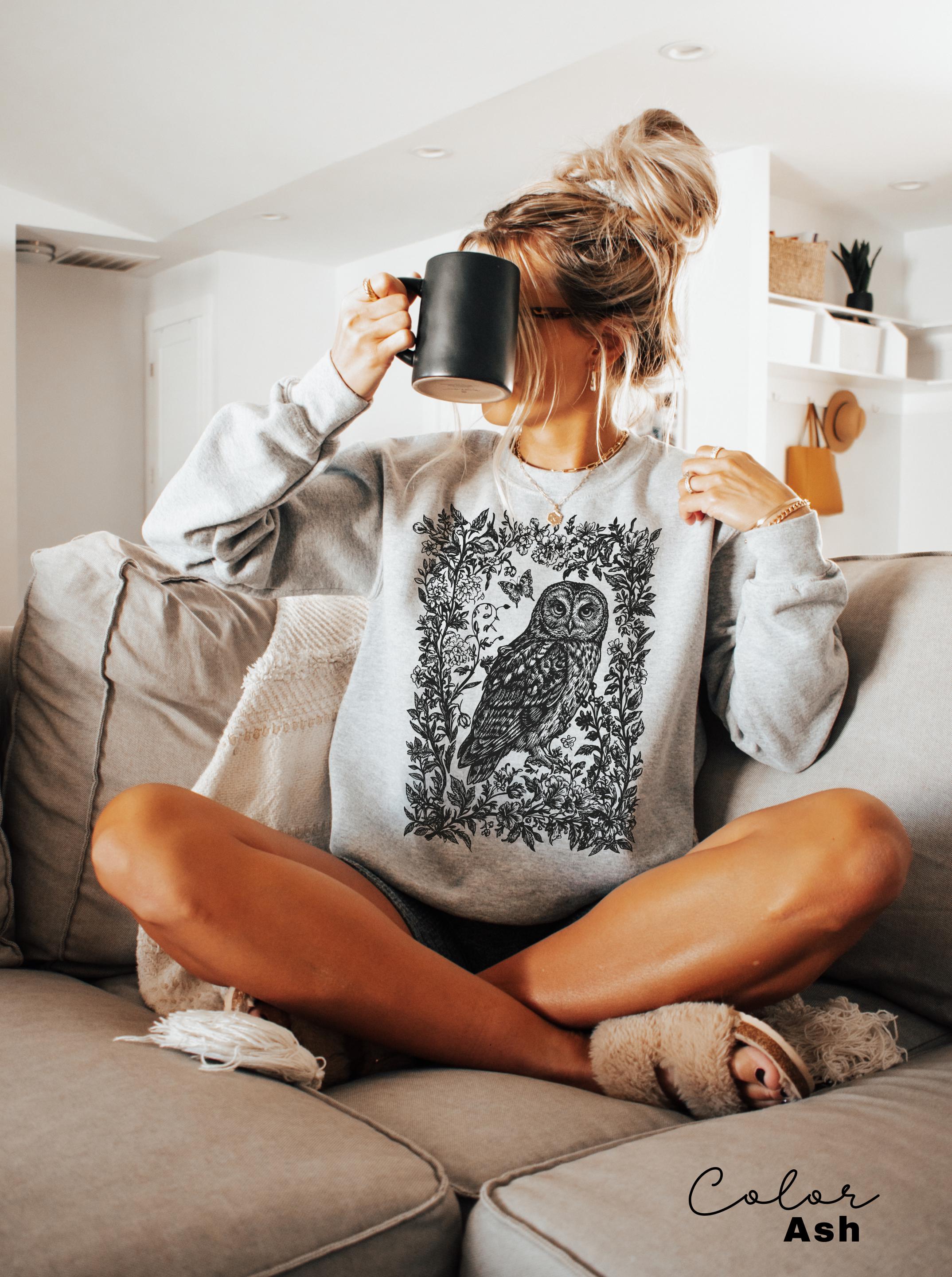 Cottagecore Owl Shirt, Cottagecore Floral Sweatshirt, Folk Art Forest Animal TShirt, Woodland Aesthetic Top, Comfort Colors Tee, Boho Tee