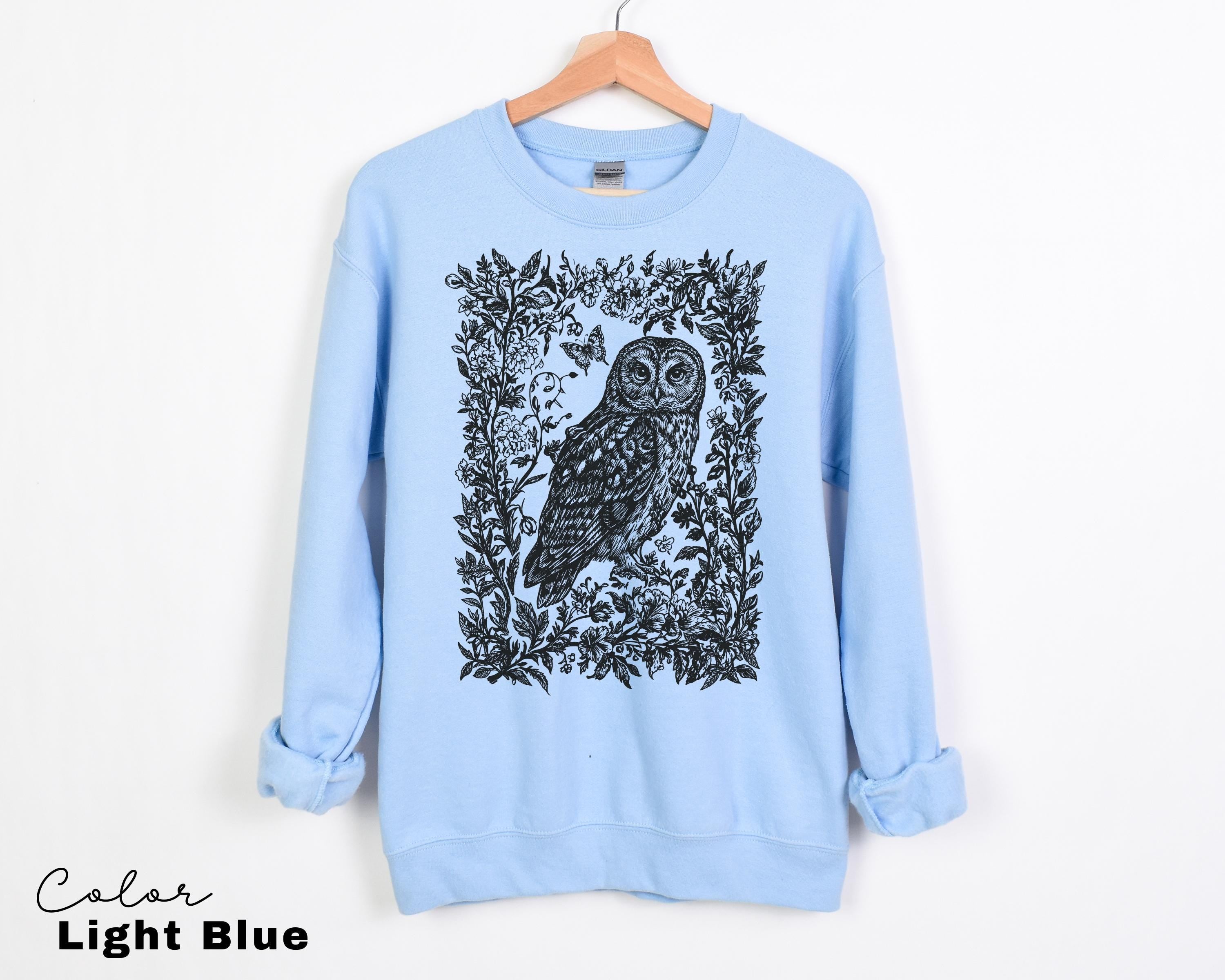 Cottagecore Owl Shirt, Cottagecore Floral Sweatshirt, Folk Art Forest Animal TShirt, Woodland Aesthetic Top, Comfort Colors Tee, Boho Tee