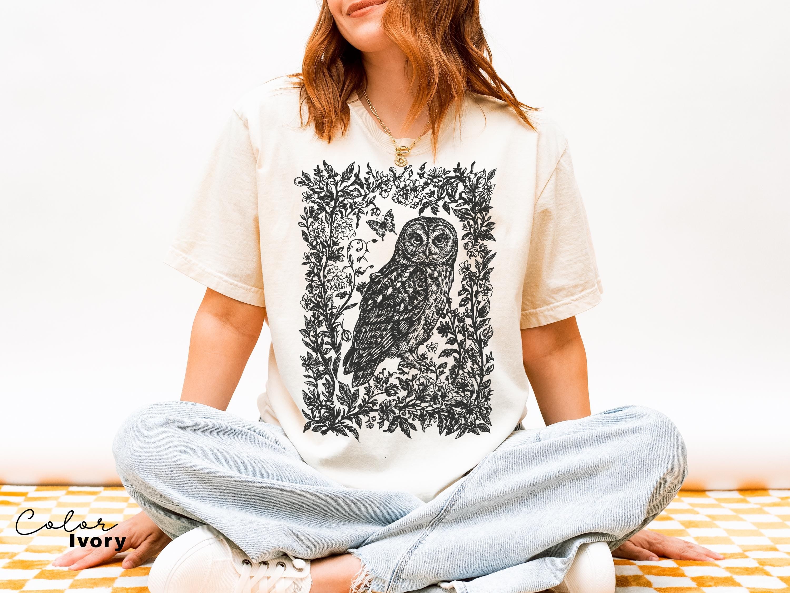 Cottagecore Owl Shirt, Cottagecore Floral Sweatshirt, Folk Art Forest Animal TShirt, Woodland Aesthetic Top, Comfort Colors Tee, Boho Tee