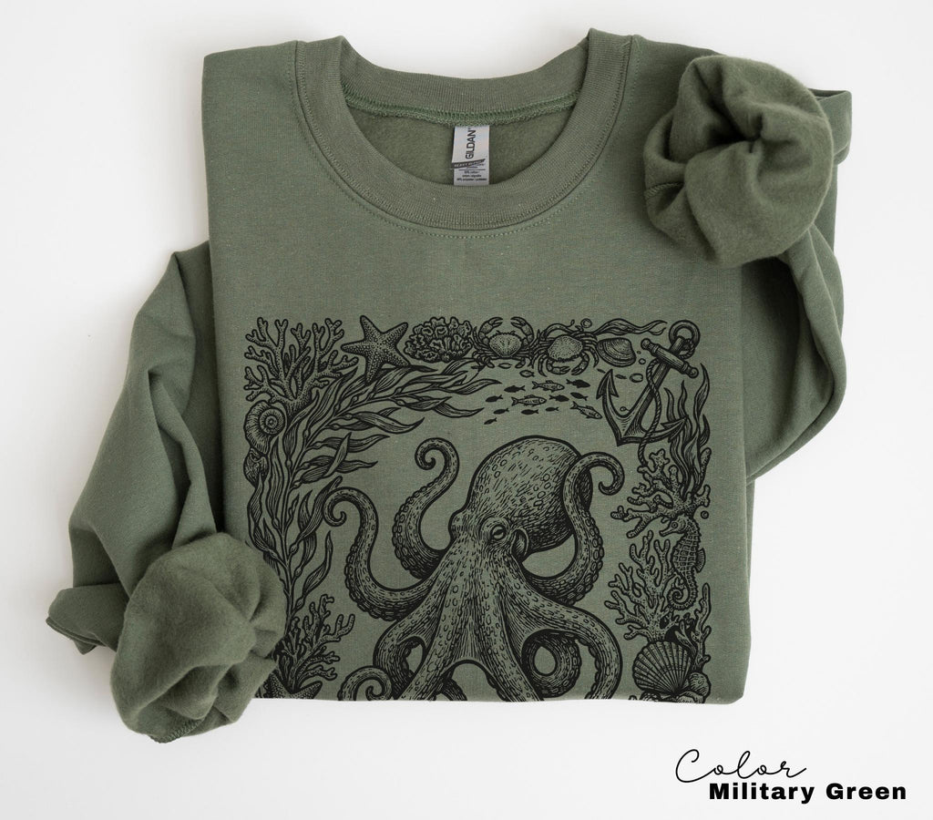 Octopus Nautical Vintage Retro Shirt, Cottagecore Sweatshirt, Ocean Animal TShirt, Beach Ocean Shirt, Comfort Colors Tee