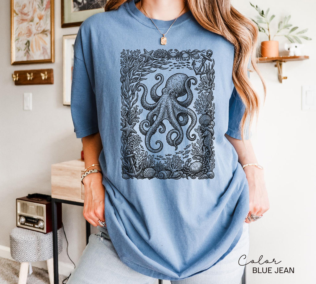 Octopus Nautical Vintage Retro Sweatshirt, Cottagecore Tee