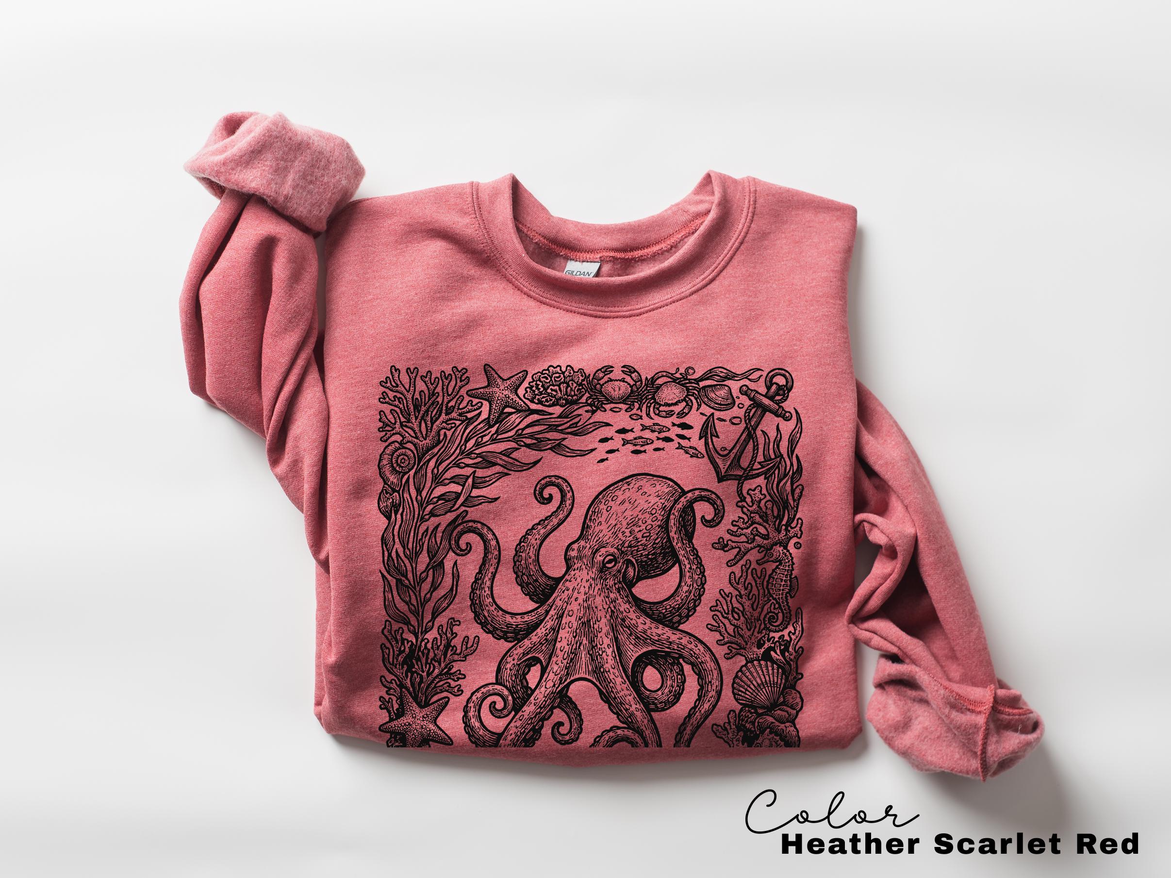 Octopus Nautical Vintage Retro Shirt, Cottagecore Sweatshirt, Ocean Animal TShirt, Beach Ocean Shirt, Comfort Colors Tee