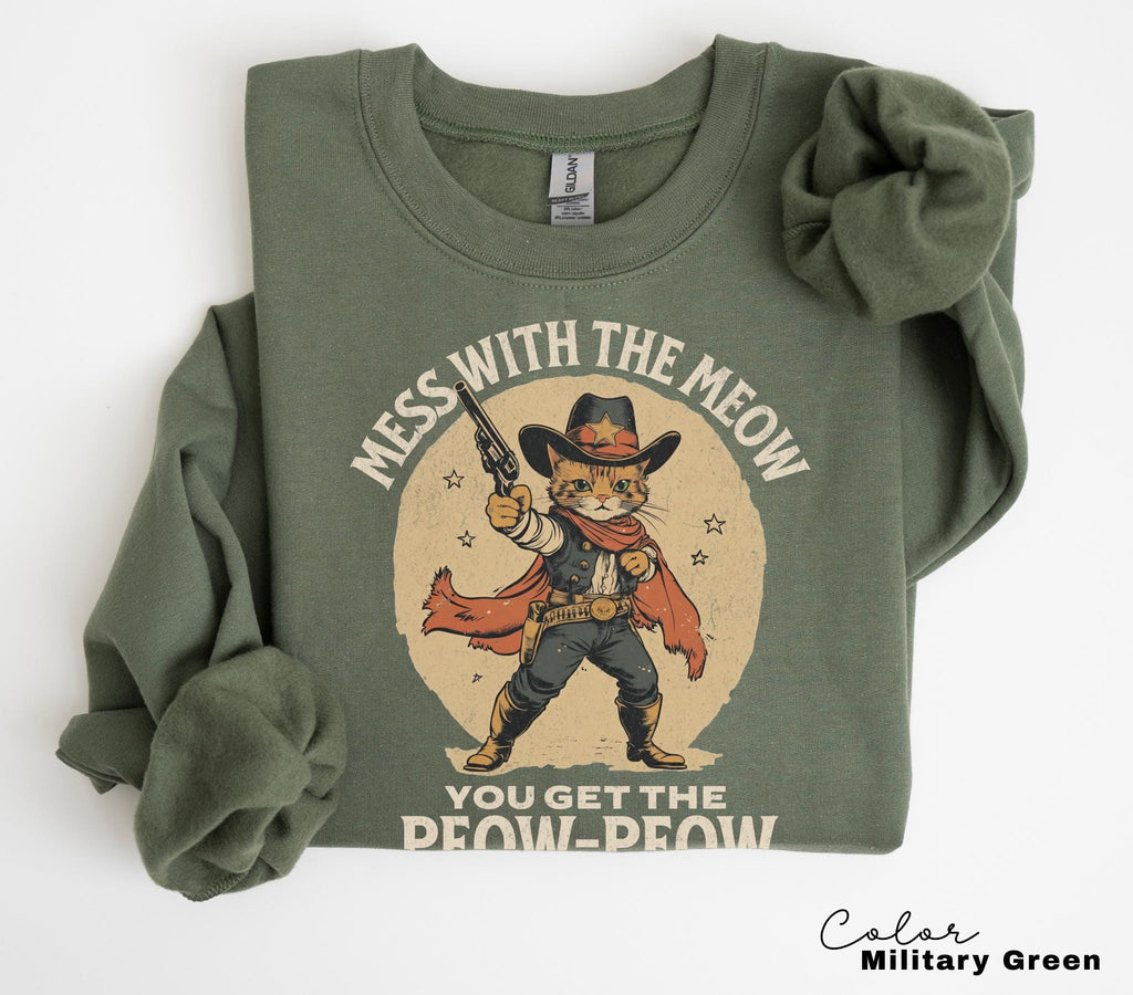 Funny Western Cat Shirt, Mess with the Meow Retro Tee